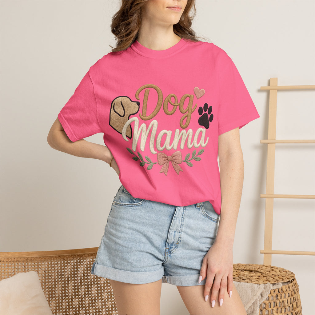 Dog Mama Paw Print embroidered patchwork T-shirt | Dog Mom Shirt