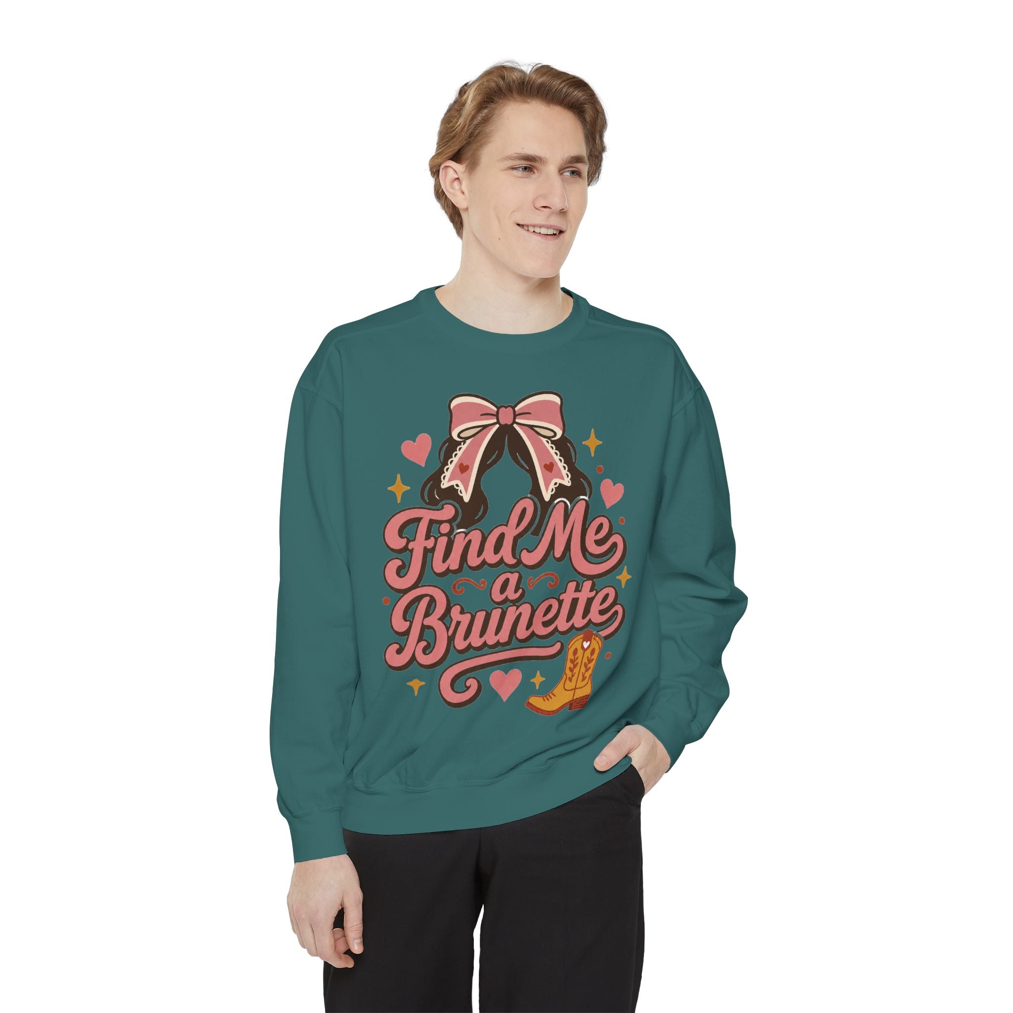 Find Me a Brunette Sweatshirt | Western Boots, Bow, Heart Design