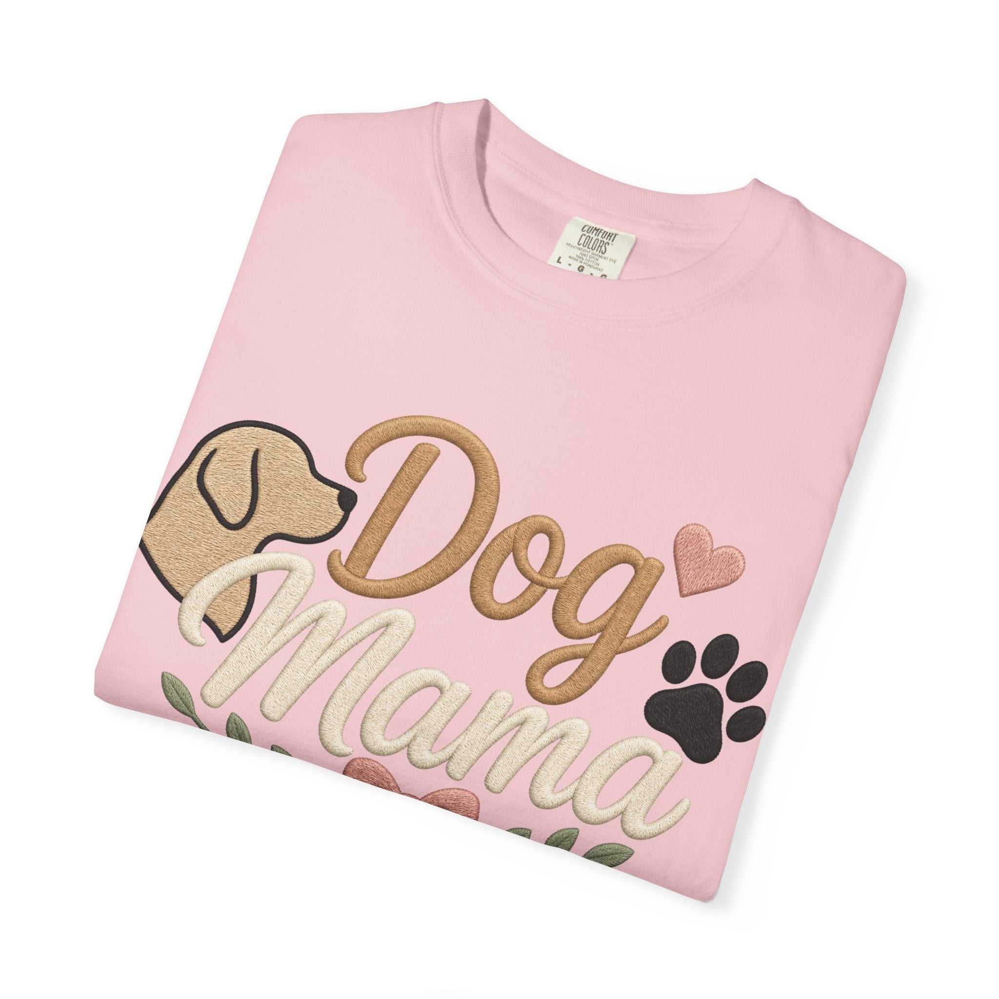 Dog Mama Paw Print embroidered patchwork T-shirt | Dog Mom Shirt