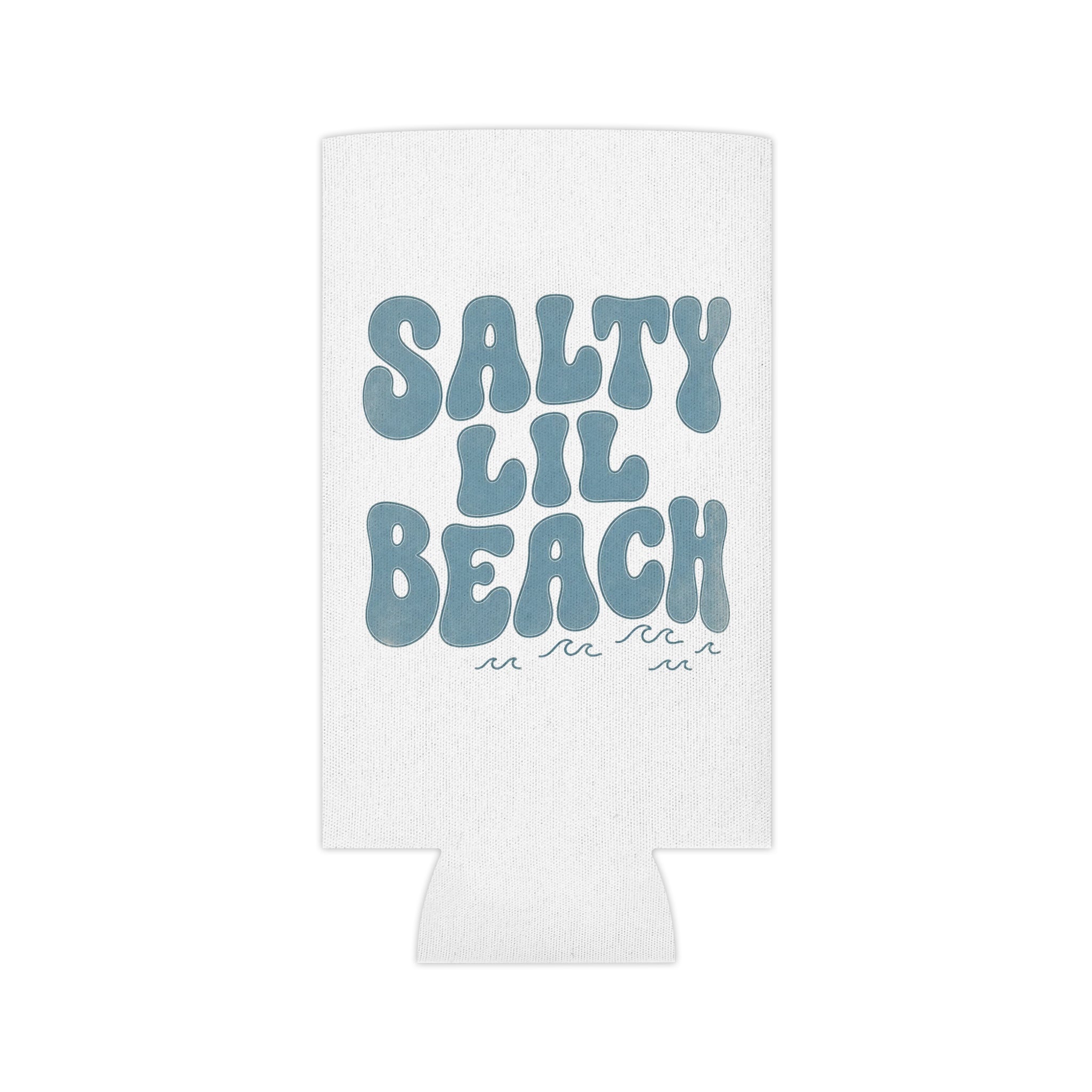 Salty Lil Beach Can Cooler | Beachy Retro Typography, Summer Barware