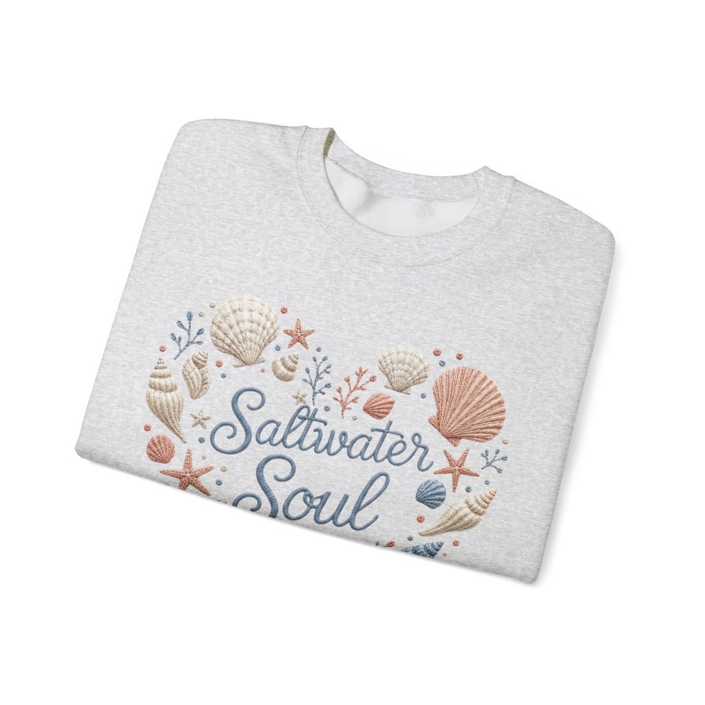 Saltwater Soul Heart Seashell Sweatshirt — Coastal Beach Shell Crewneck