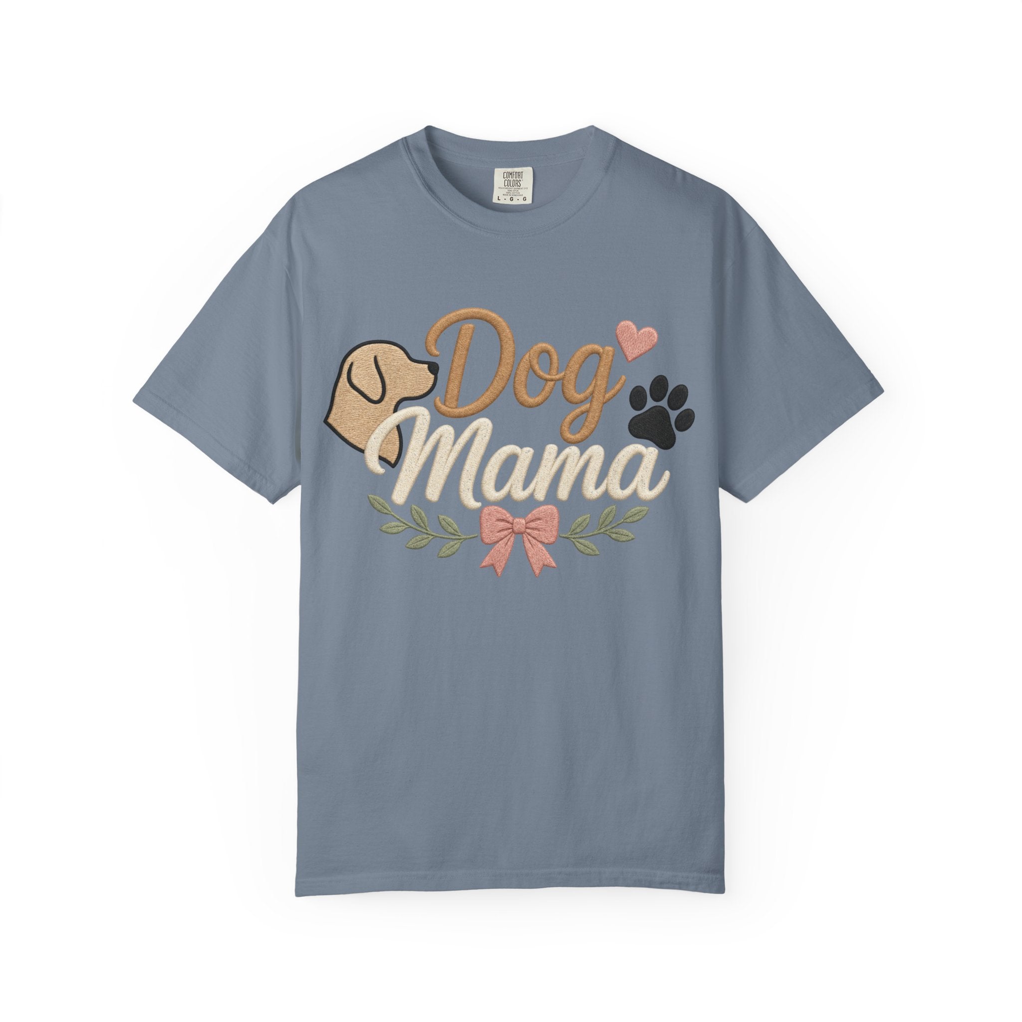 Dog Mama Paw Print embroidered patchwork T-shirt | Dog Mom Shirt