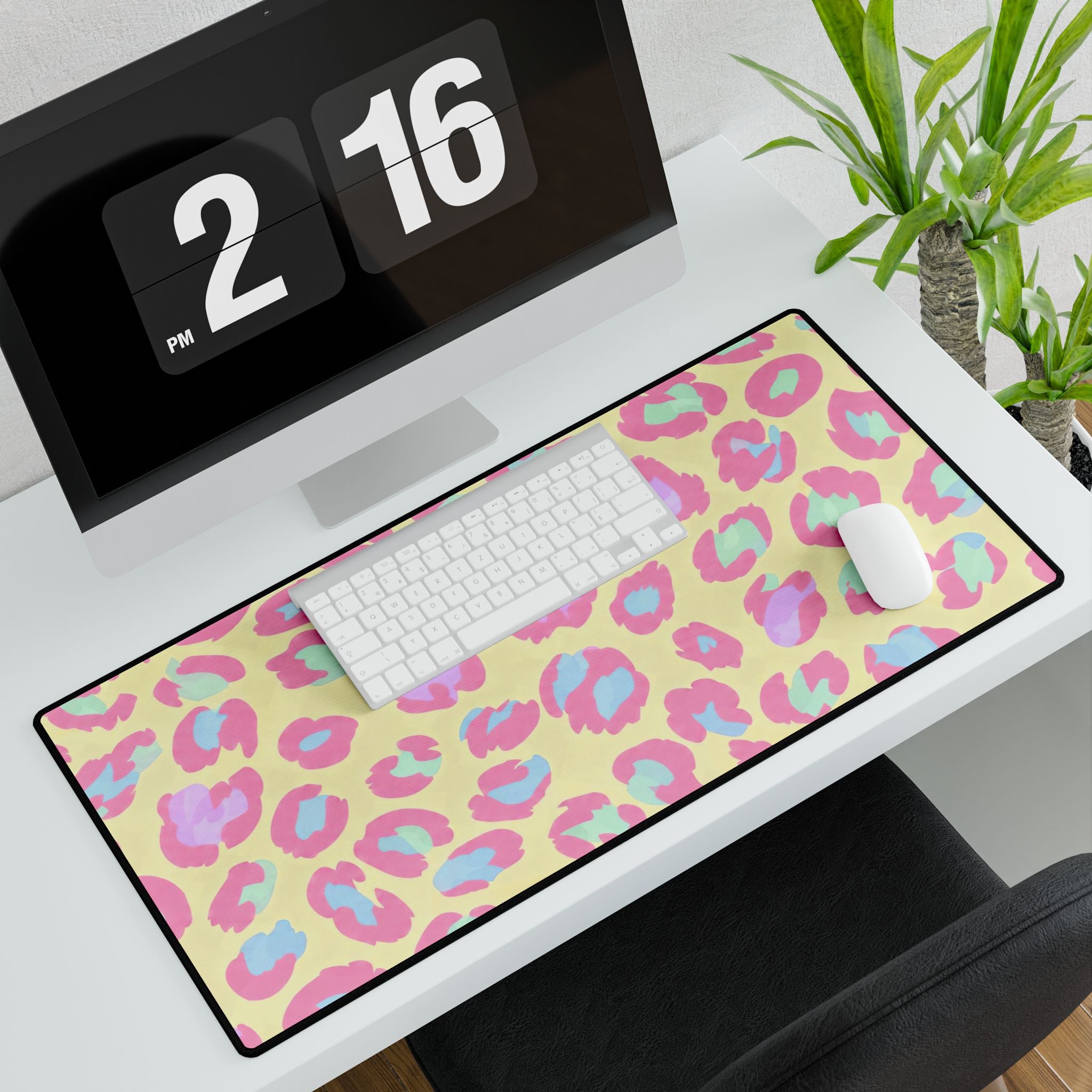 Pastel Leopard Print Desk Mat | Pink Yellow Blue
