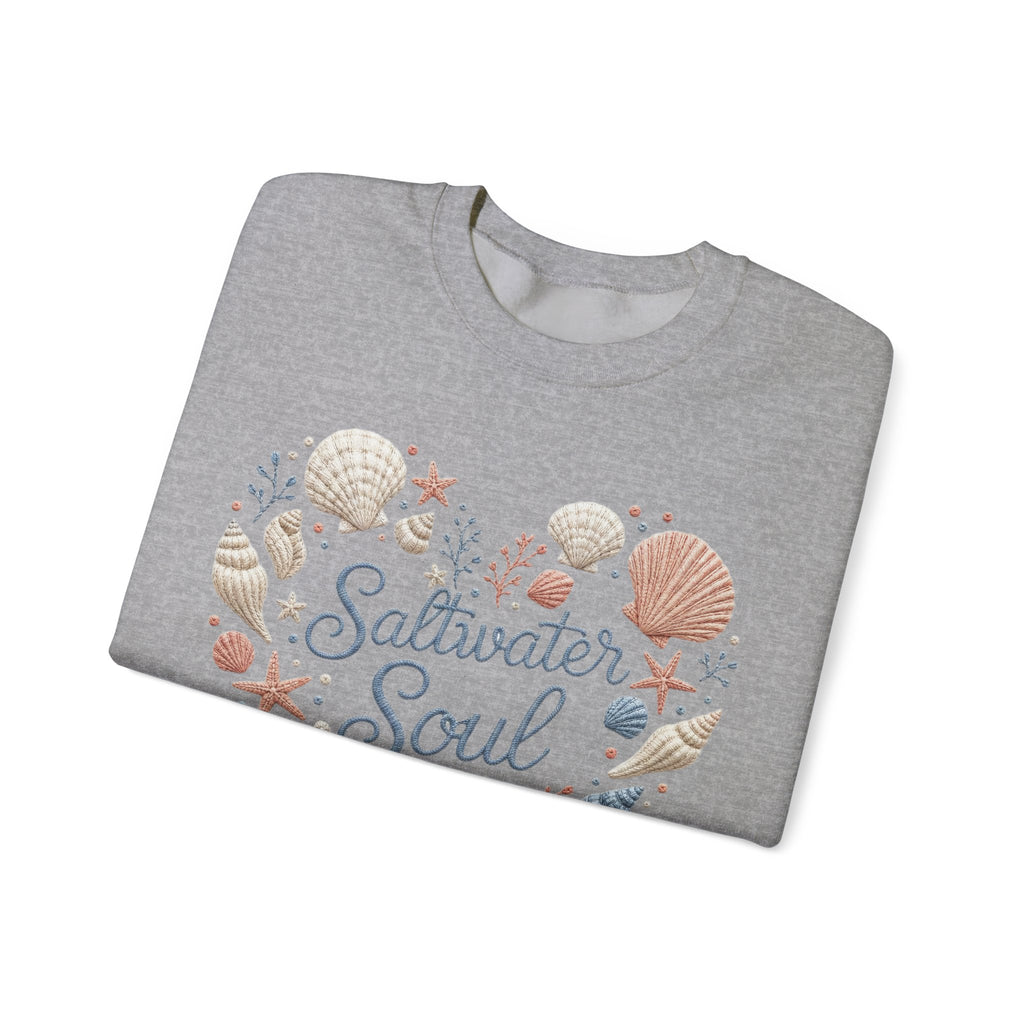 Saltwater Soul Heart Seashell Sweatshirt — Coastal Beach Shell Crewneck