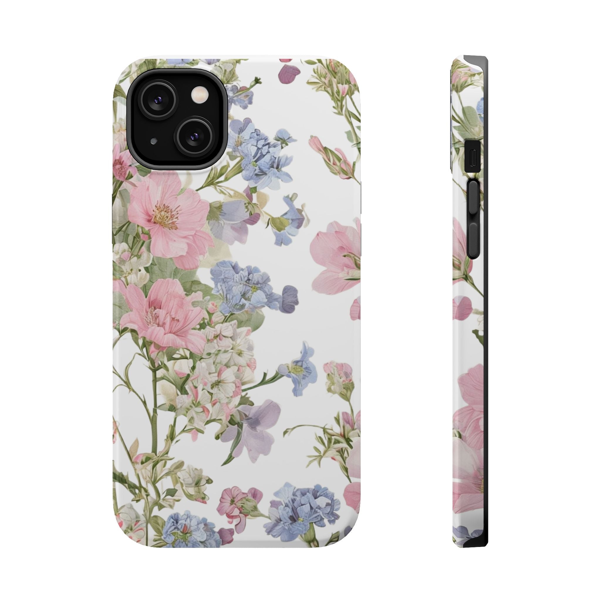 Pink & Blue Wildflower Phone Case — Vintage Cottagecore MagSafe Tough Cover