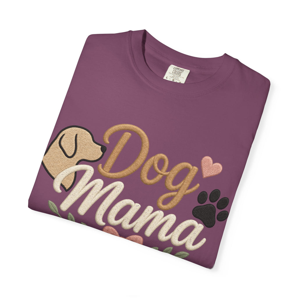 Dog Mama Paw Print embroidered patchwork T-shirt | Dog Mom Shirt