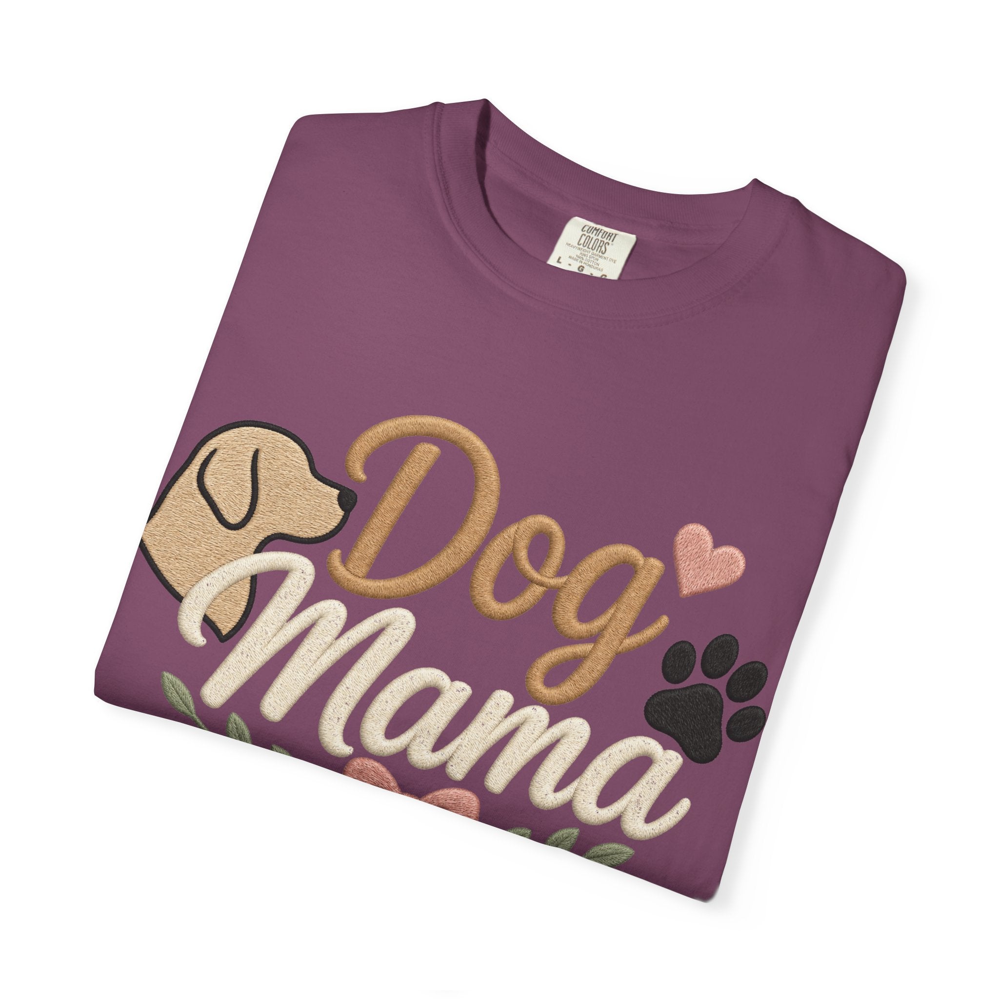Dog Mama Paw Print embroidered patchwork T-shirt | Dog Mom Shirt