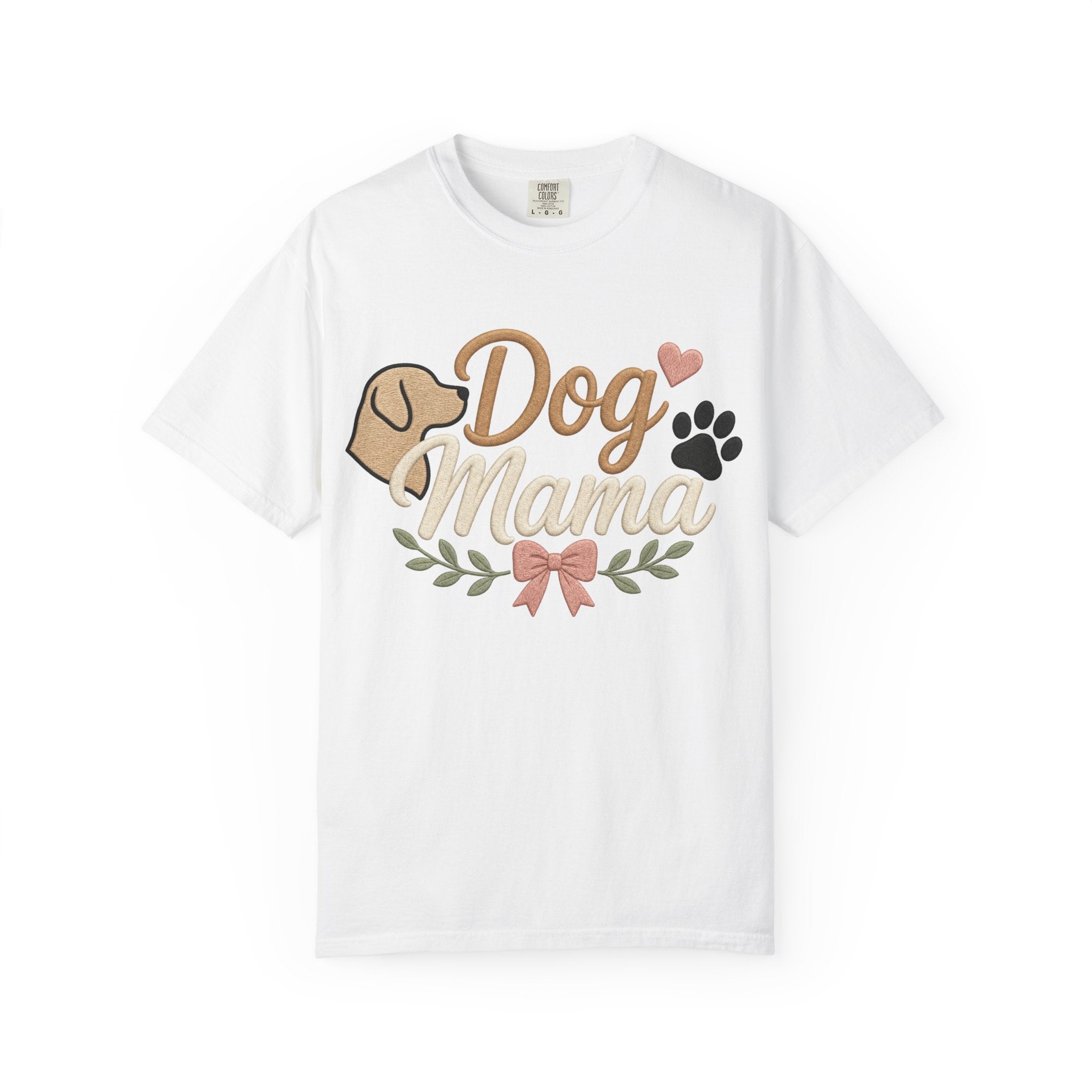 Dog Mama Paw Print embroidered patchwork T-shirt | Dog Mom Shirt