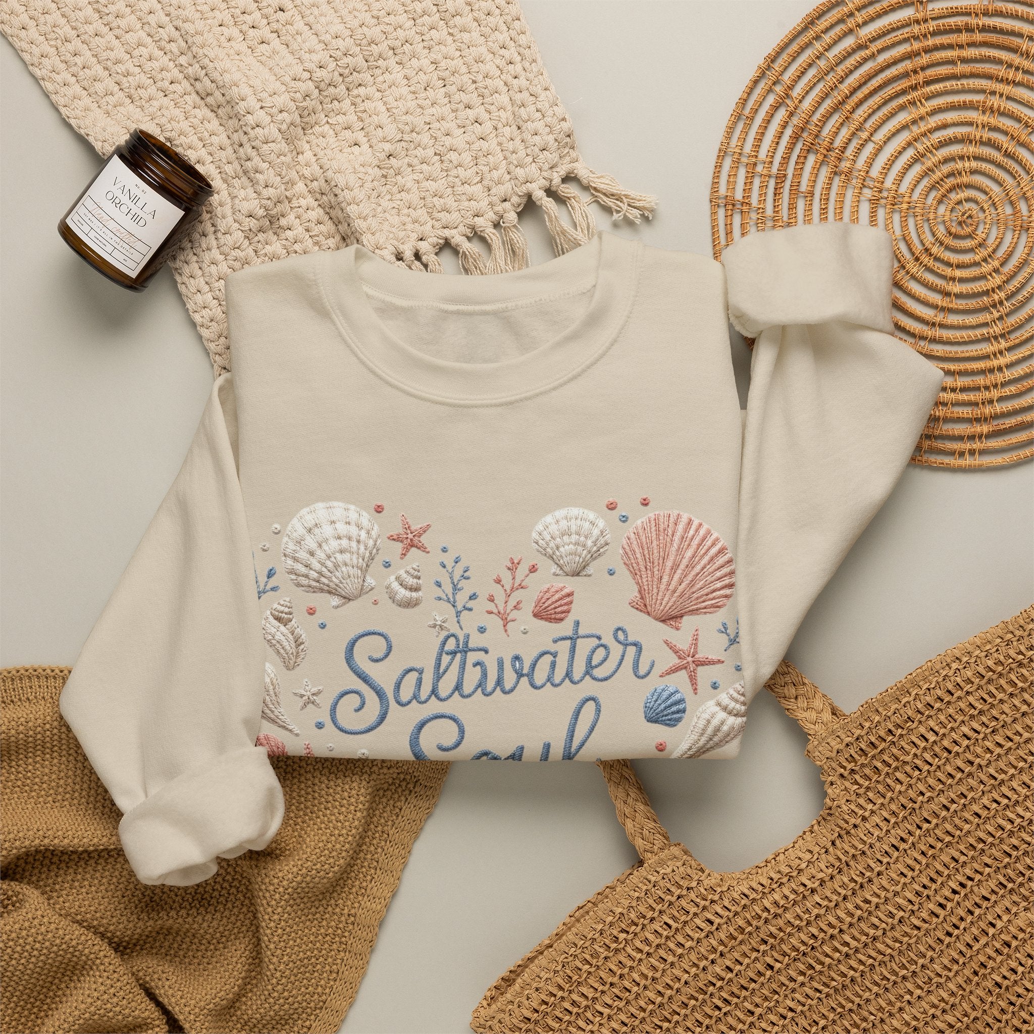 Saltwater Soul Heart Seashell Sweatshirt — Coastal Beach Shell Crewneck