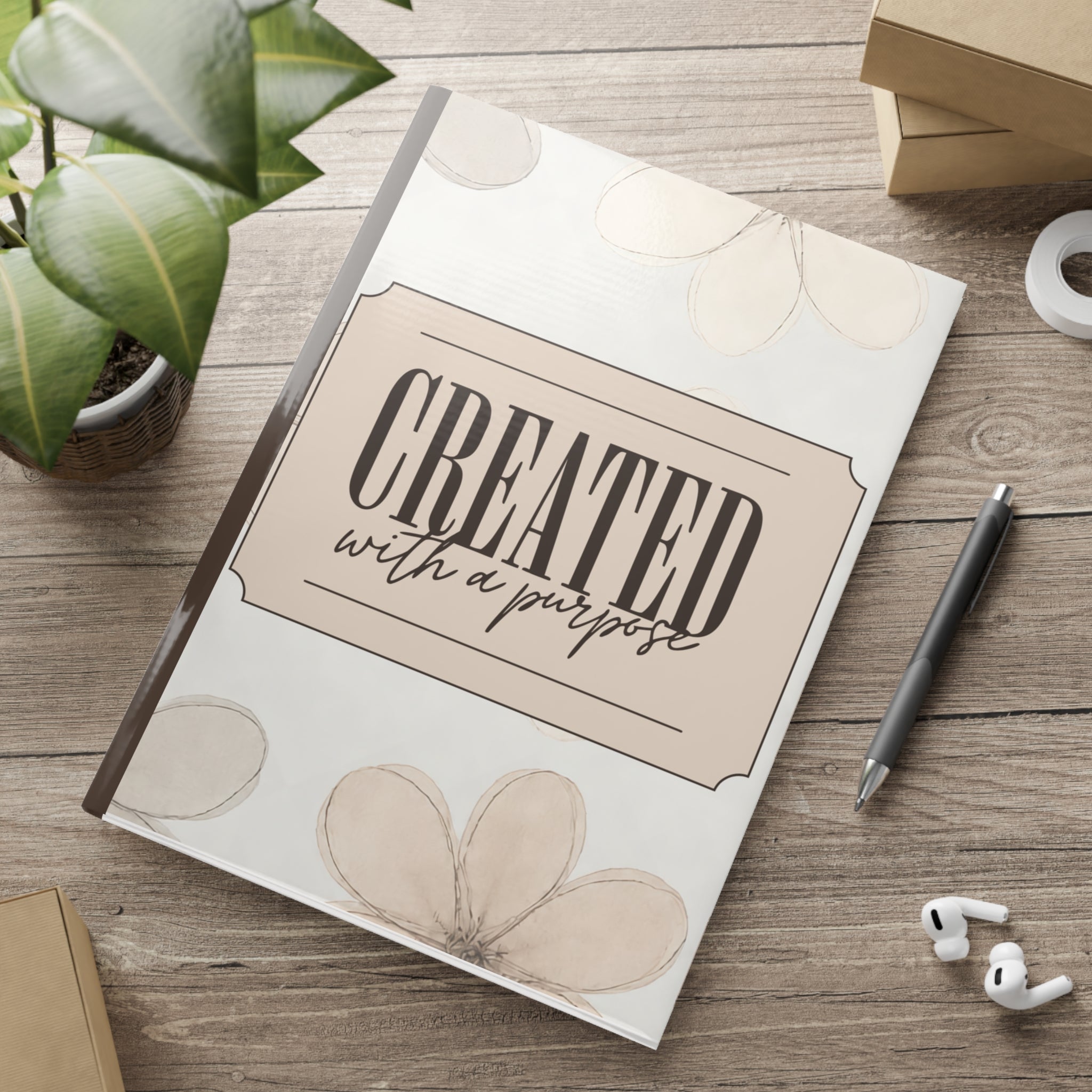 Created With a Purpose notebook | Hardcover Journal, Neutral Floral Design