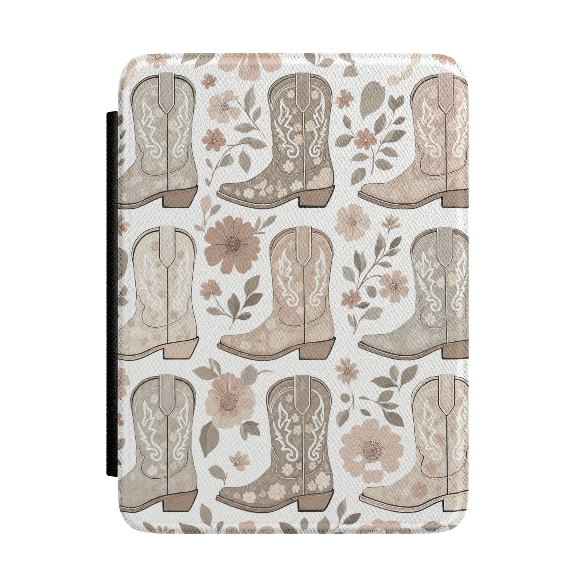 Neutral Cowboy Boots Kindle Paperwhite Case | Rustic Western Floral E-Reader Cover