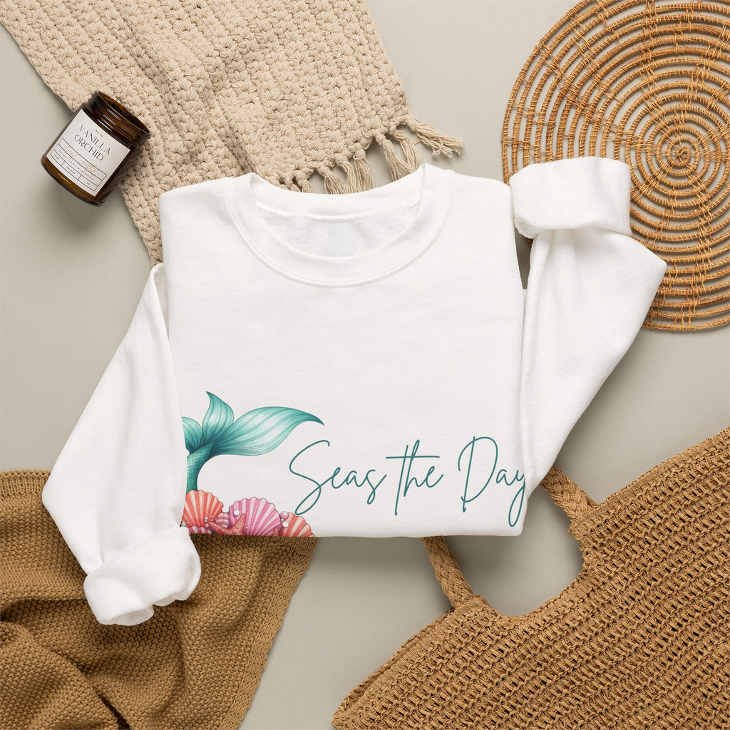 Seas the Day Mermaid Tail Sweatshirt — Coastal Beach Vibes with Seashells