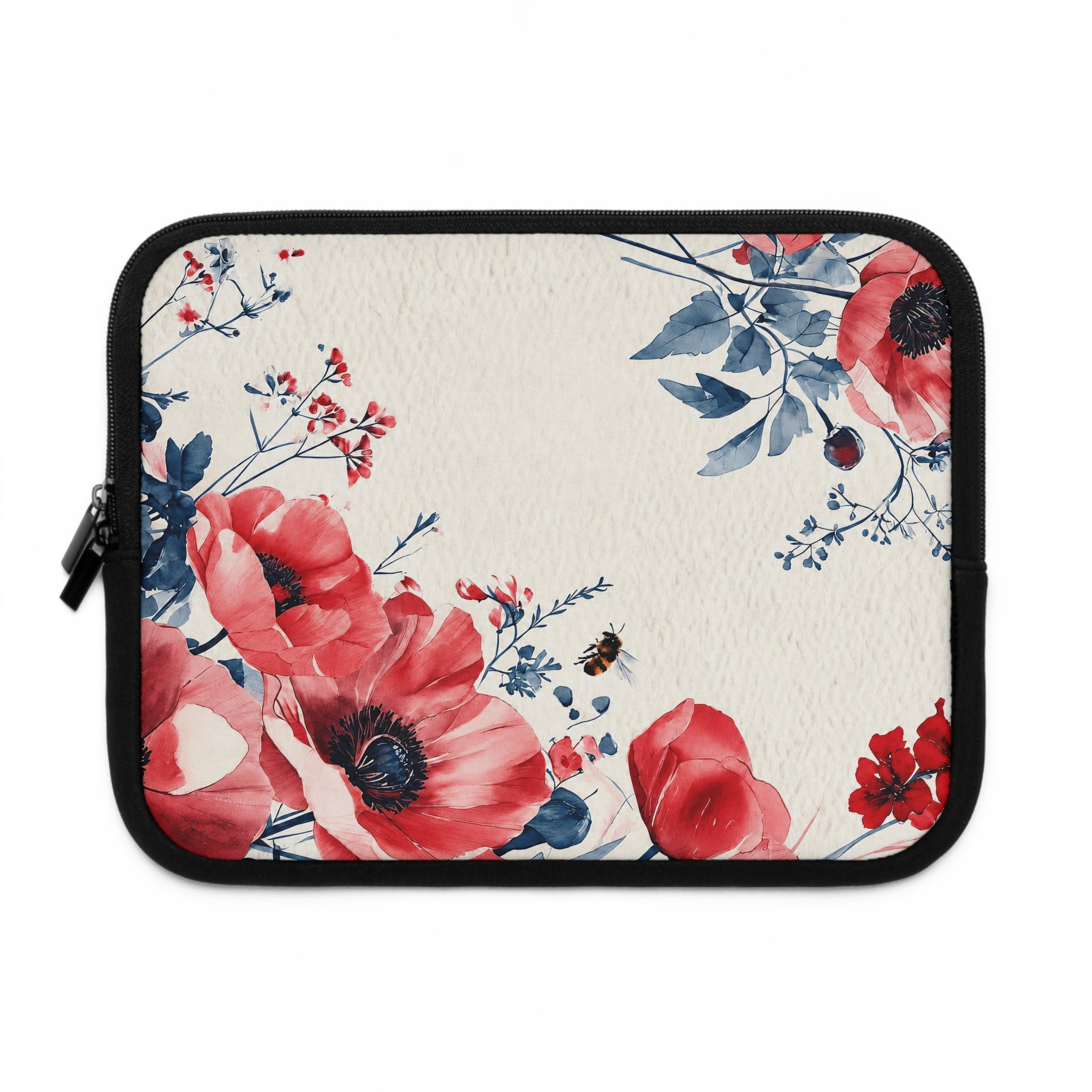 Red Poppy Watercolor Laptop Sleeve | Floral Bee Botanical Tech Cover