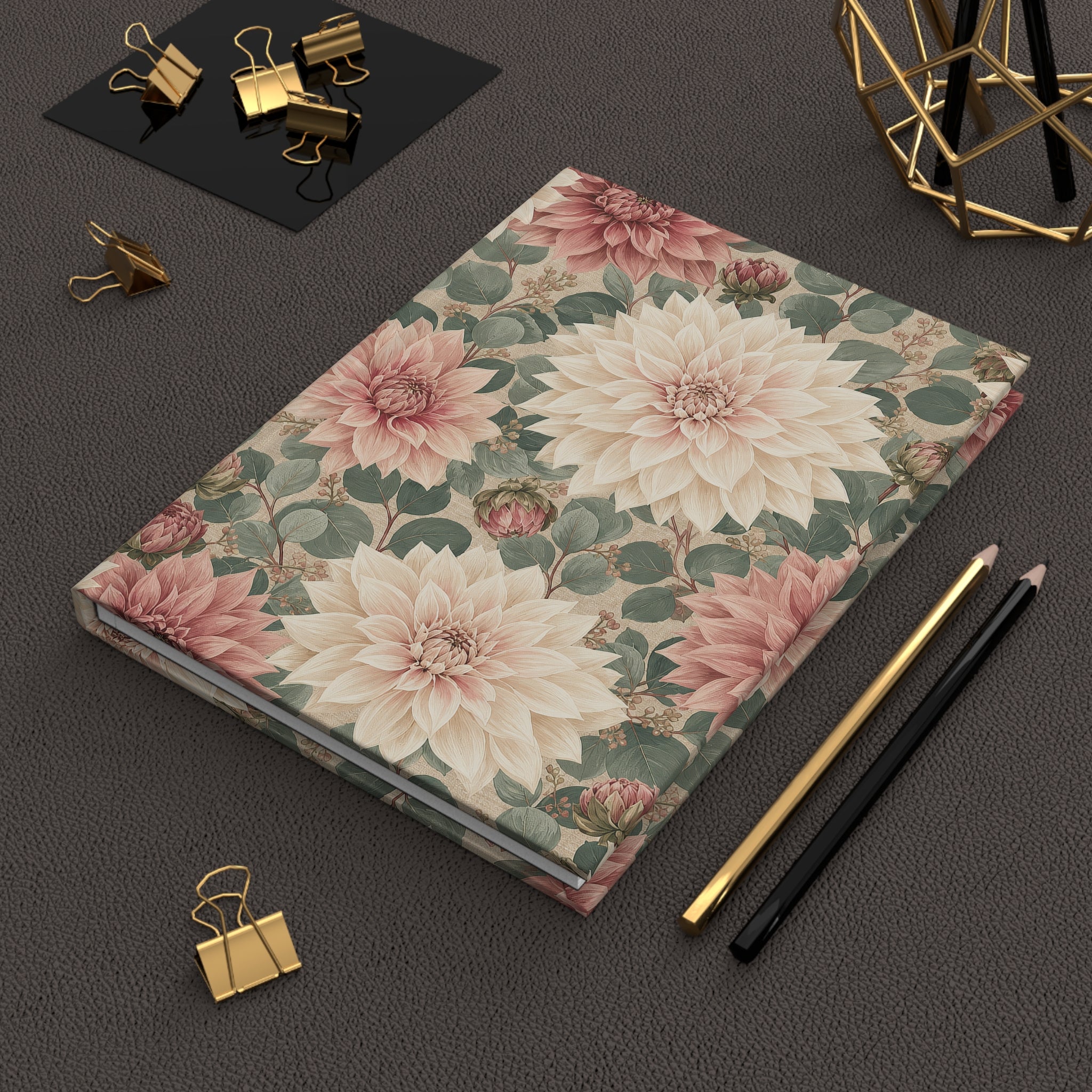 Heirloom Dahlia Garden Hardcover Journal — Vintage Botanical Notebook