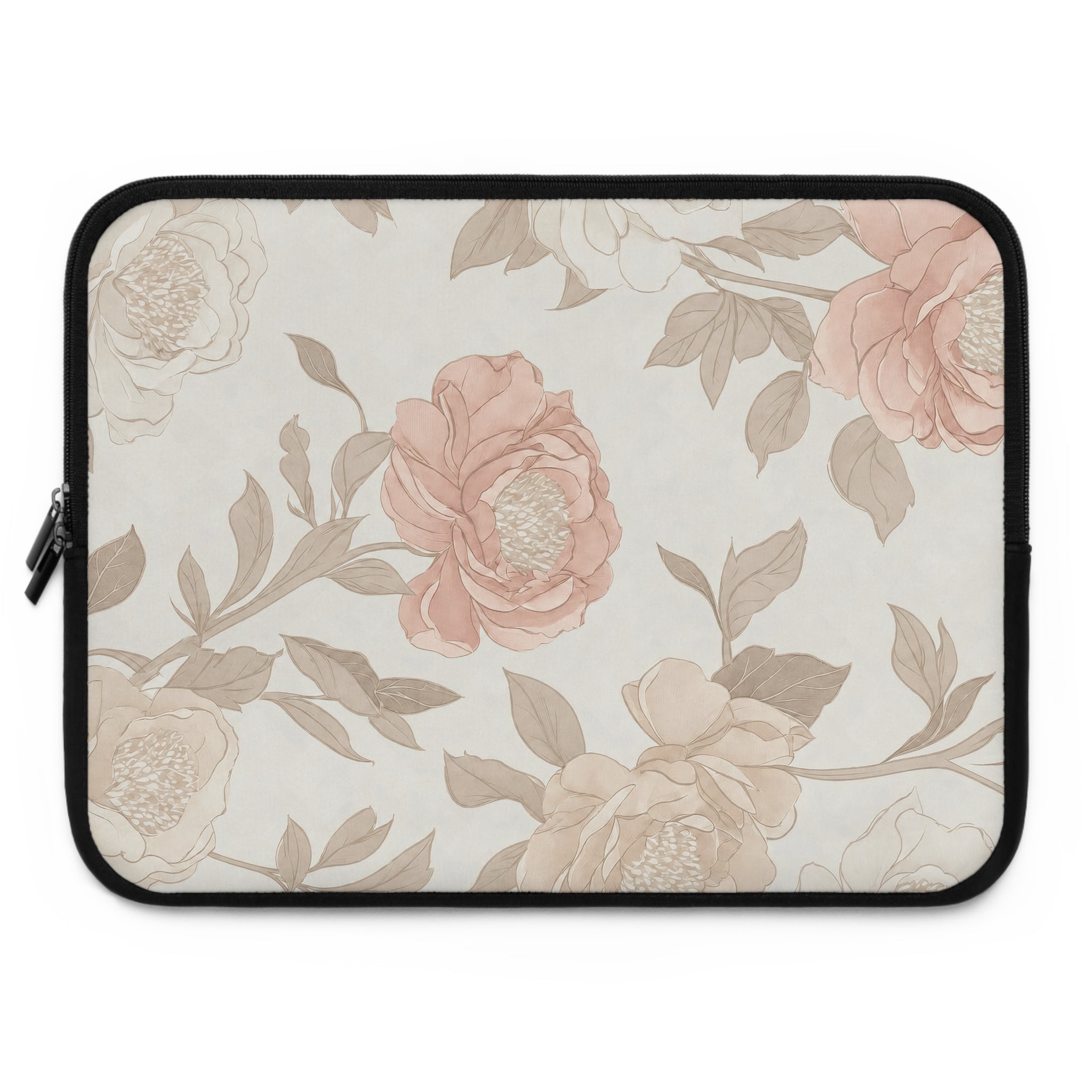 Blush Rose Peony Laptop Sleeve | Neutral Watercolor Floral Tech Cover