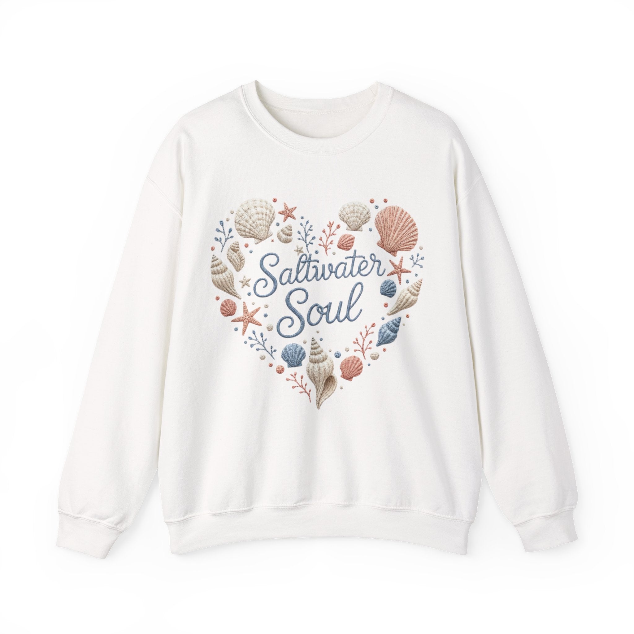 Saltwater Soul Heart Seashell Sweatshirt — Coastal Beach Shell Crewneck