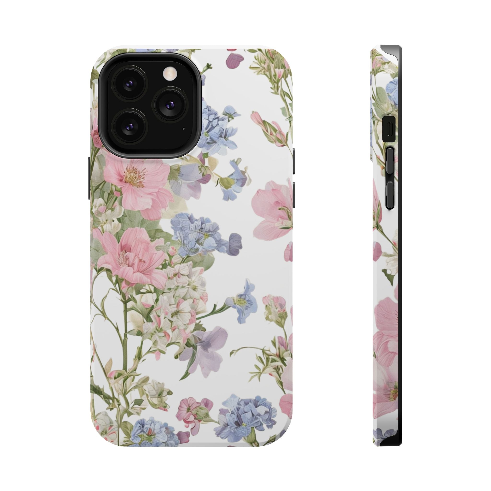 Pink & Blue Wildflower Phone Case — Vintage Cottagecore MagSafe Tough Cover