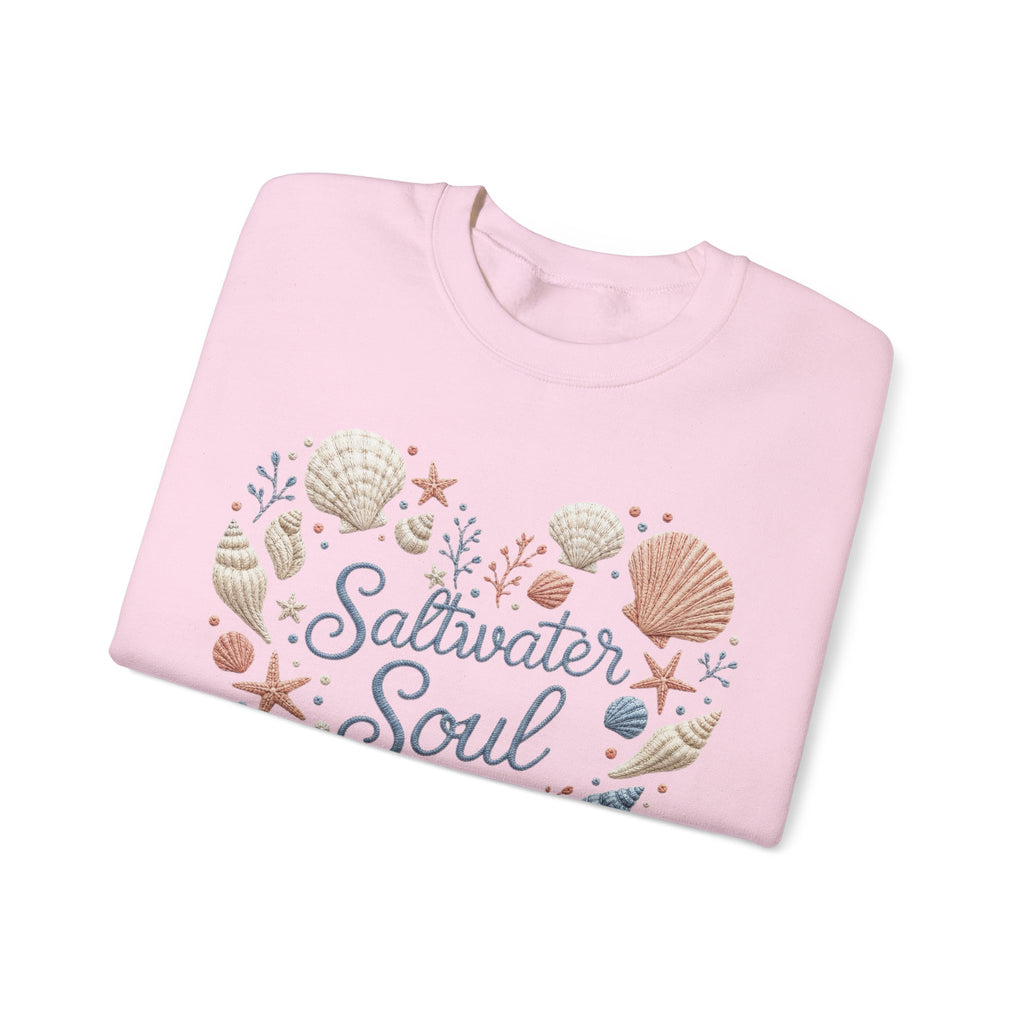 Saltwater Soul Heart Seashell Sweatshirt — Coastal Beach Shell Crewneck