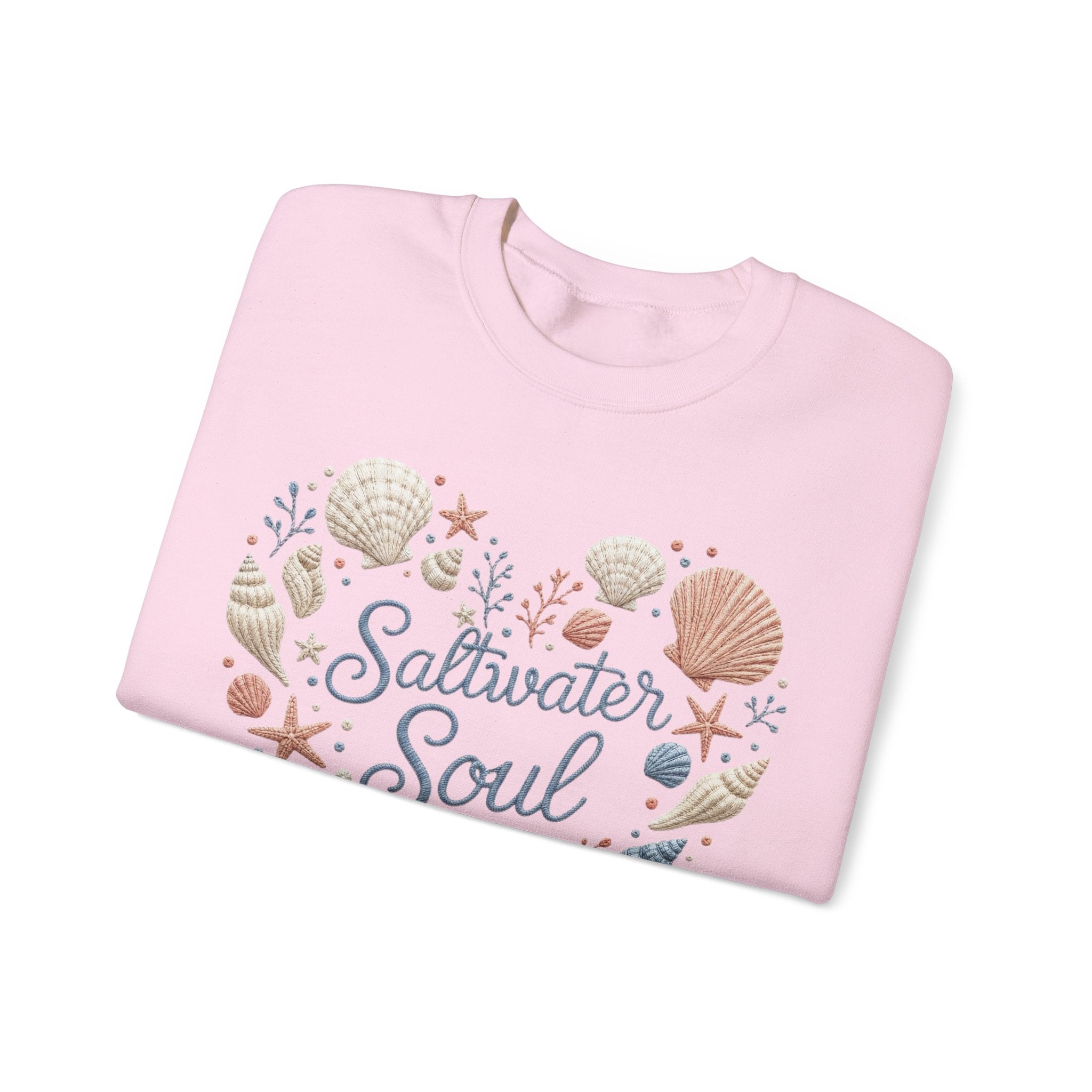 Saltwater Soul Heart Seashell Sweatshirt — Coastal Beach Shell Crewneck