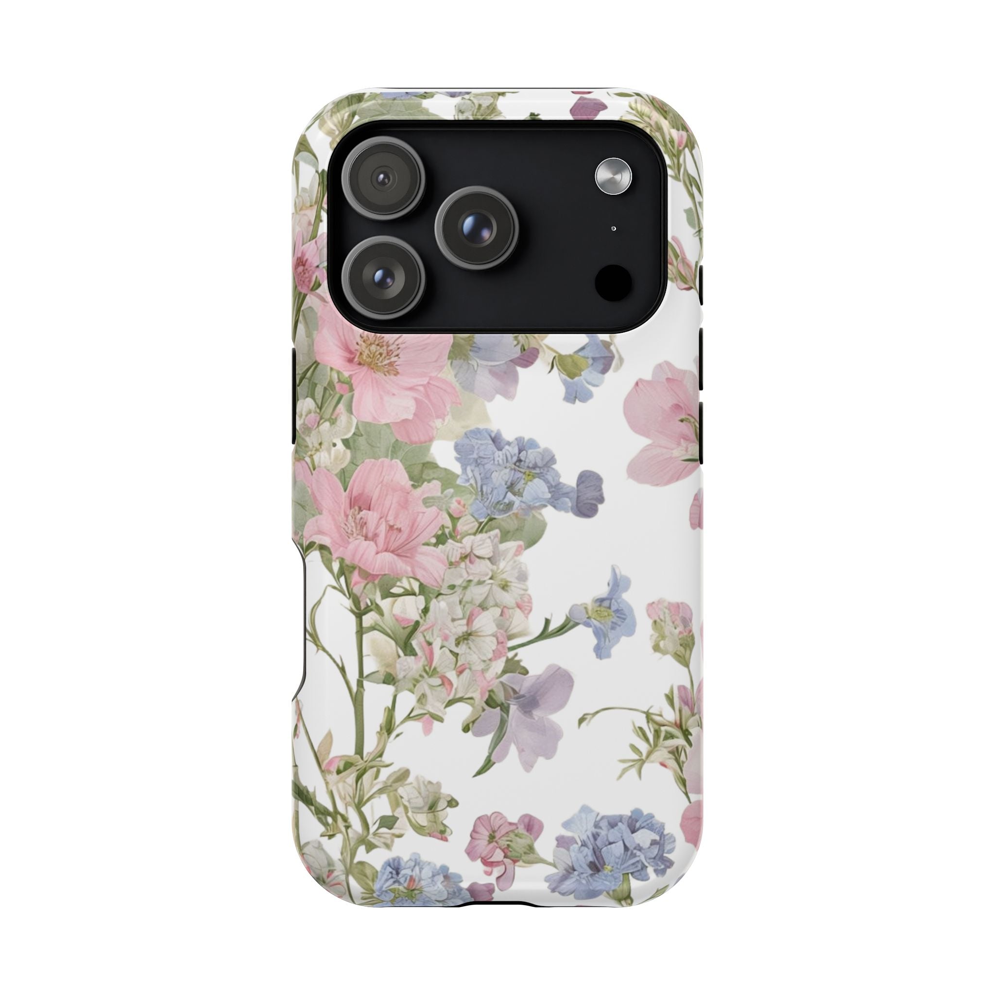 Pink & Blue Wildflower Phone Case — Vintage Cottagecore MagSafe Tough Cover