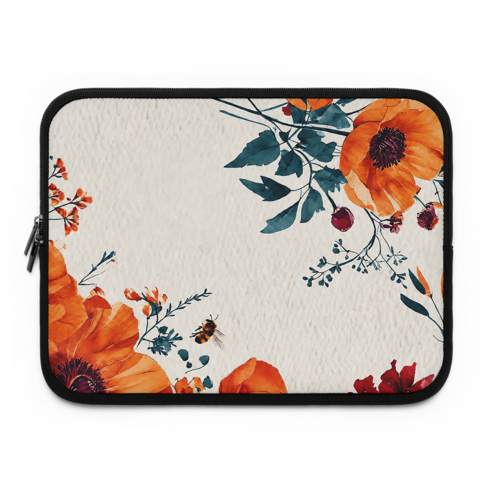 Orange Poppy Laptop Sleeve | Vibrant Watercolor Botanical Tech Cover