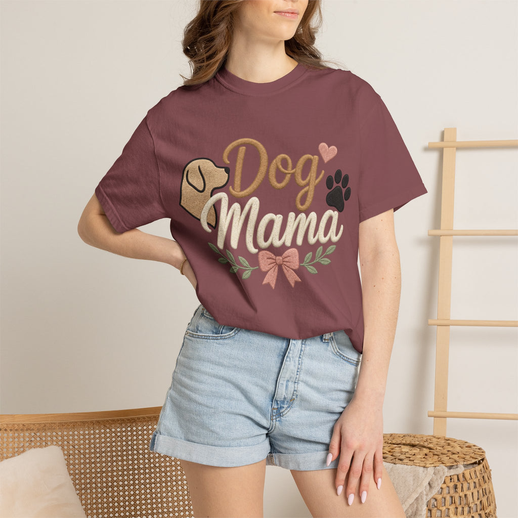 Dog Mama Paw Print embroidered patchwork T-shirt | Dog Mom Shirt