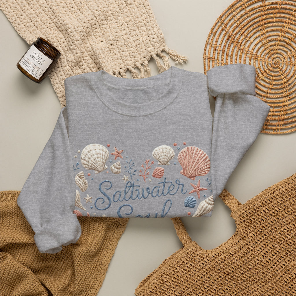 Saltwater Soul Heart Seashell Sweatshirt — Coastal Beach Shell Crewneck