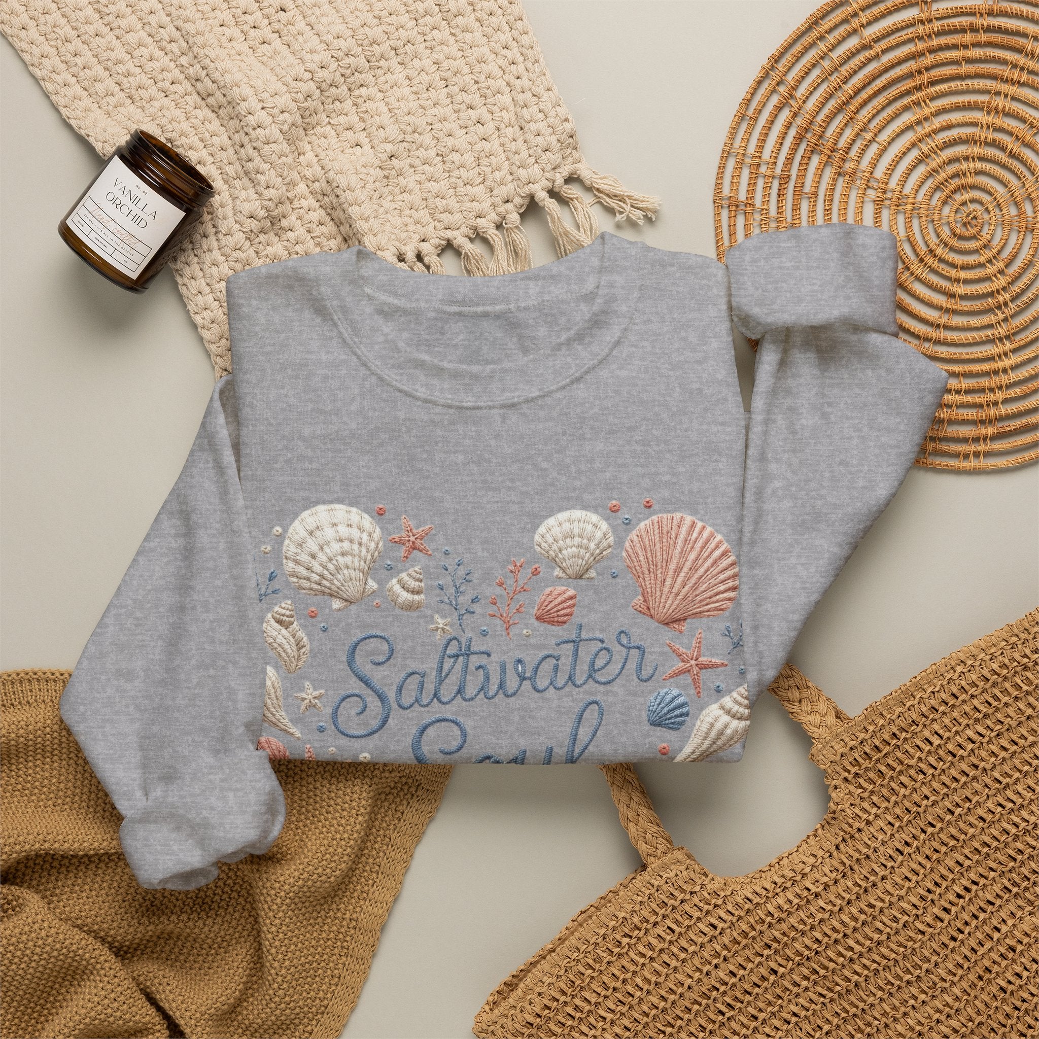 Saltwater Soul Heart Seashell Sweatshirt — Coastal Beach Shell Crewneck