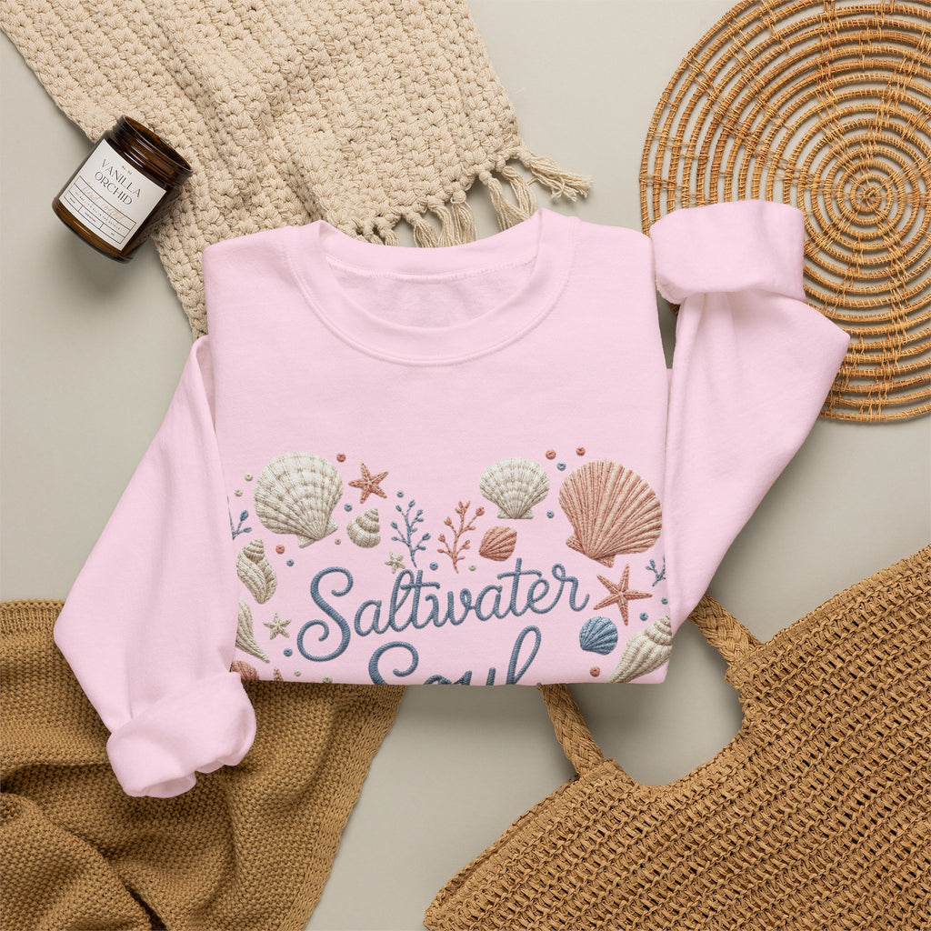 Saltwater Soul Heart Seashell Sweatshirt — Coastal Beach Shell Crewneck