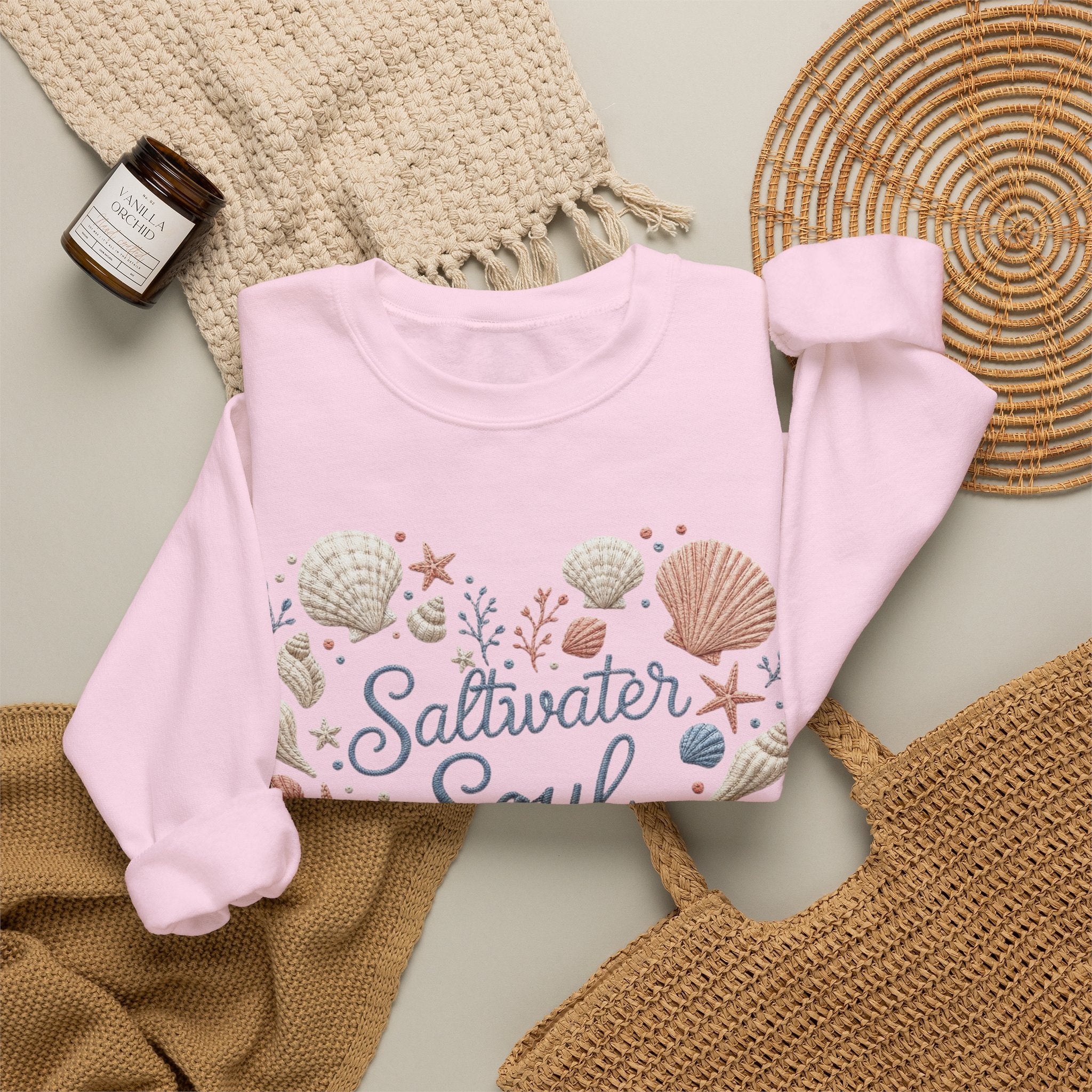 Saltwater Soul Heart Seashell Sweatshirt — Coastal Beach Shell Crewneck