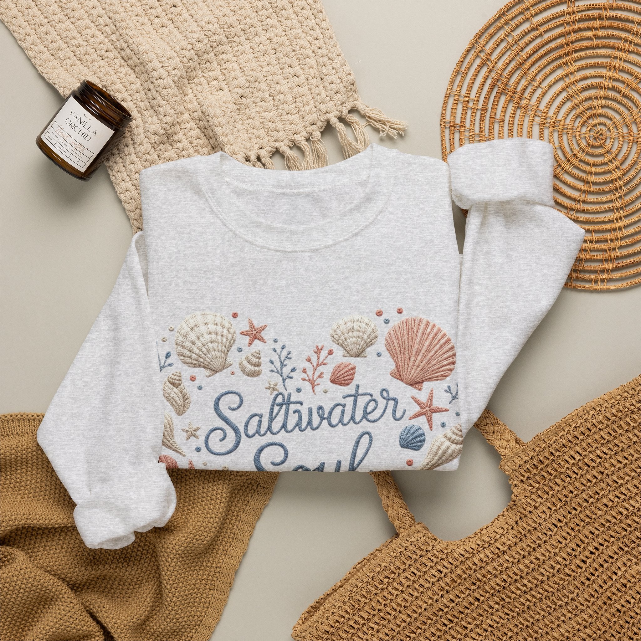 Saltwater Soul Heart Seashell Sweatshirt — Coastal Beach Shell Crewneck