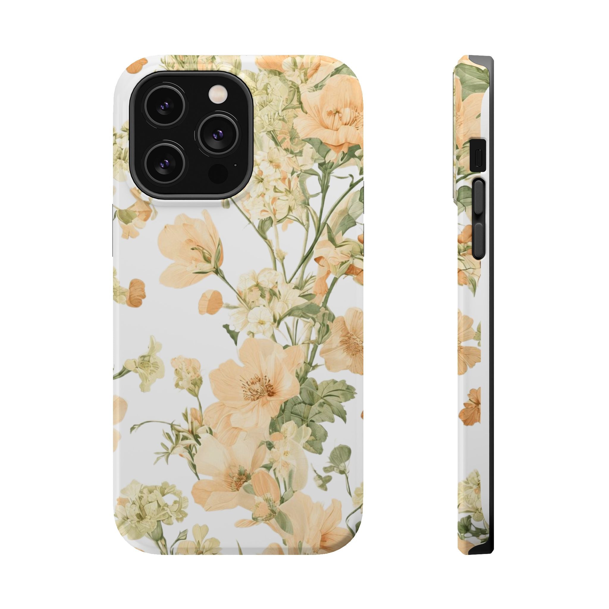 Peach Vintage Floral Phone Case — Cottagecore MagSafe Tough Cover