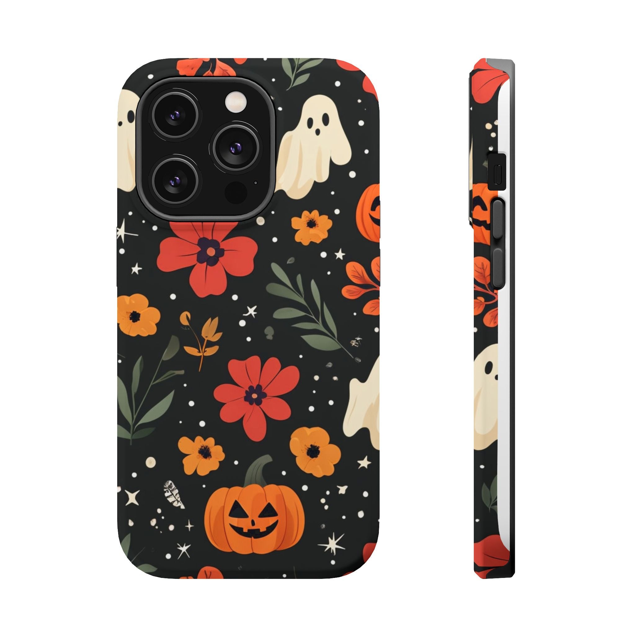 Halloween Ghost & Pumpkin Floral Phone Case — Spooky Cottagecore MagSafe Tough Cover