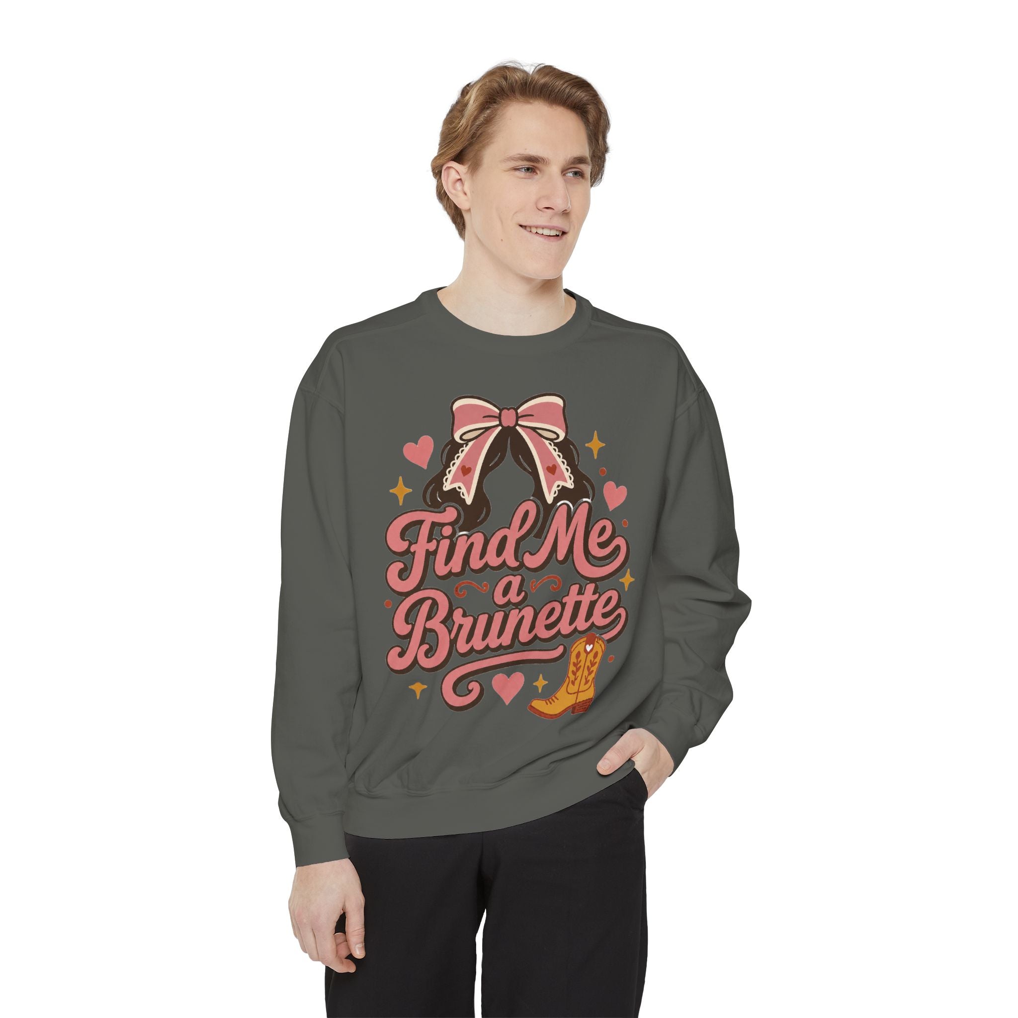 Find Me a Brunette Sweatshirt | Western Boots, Bow, Heart Design