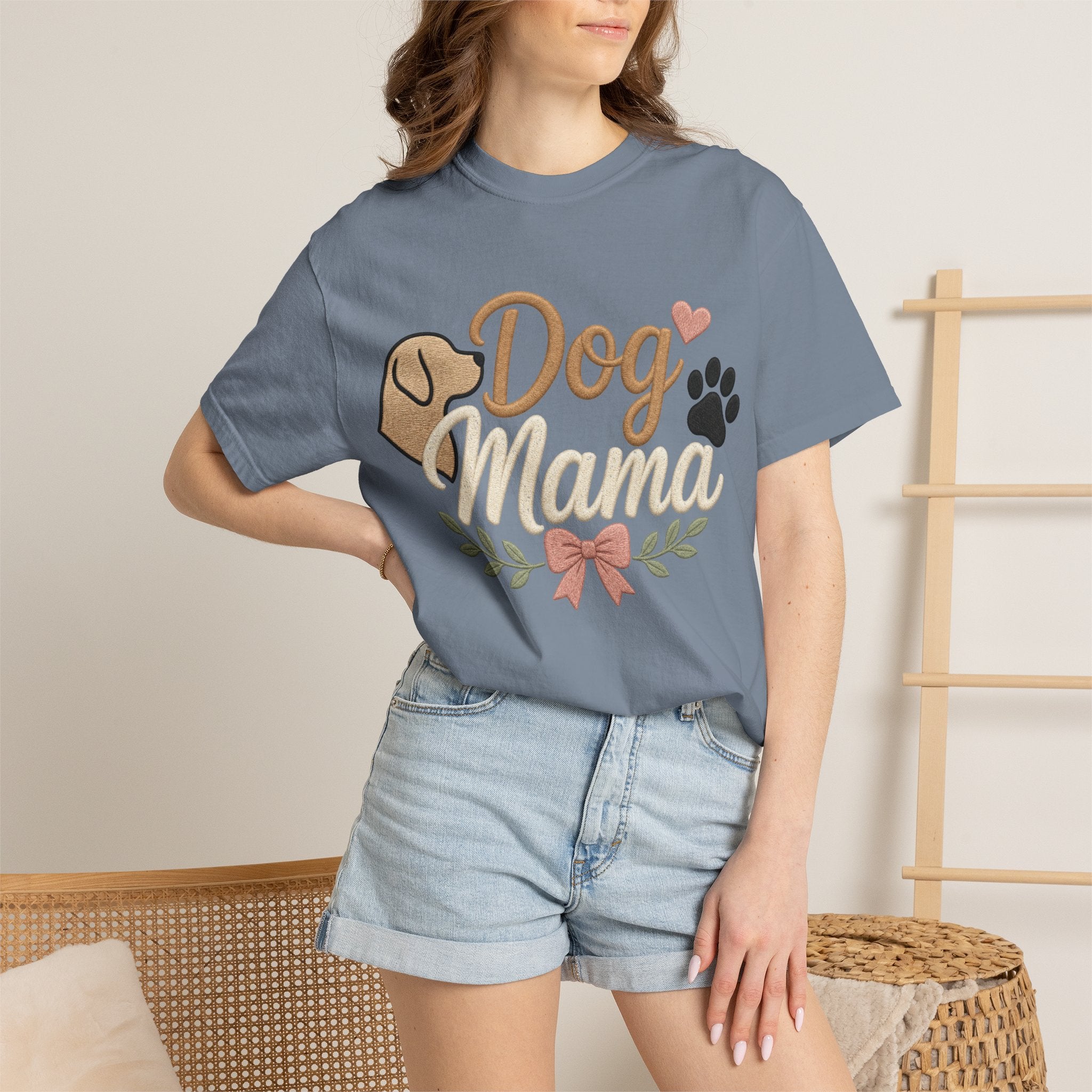 Dog Mama Paw Print embroidered patchwork T-shirt | Dog Mom Shirt