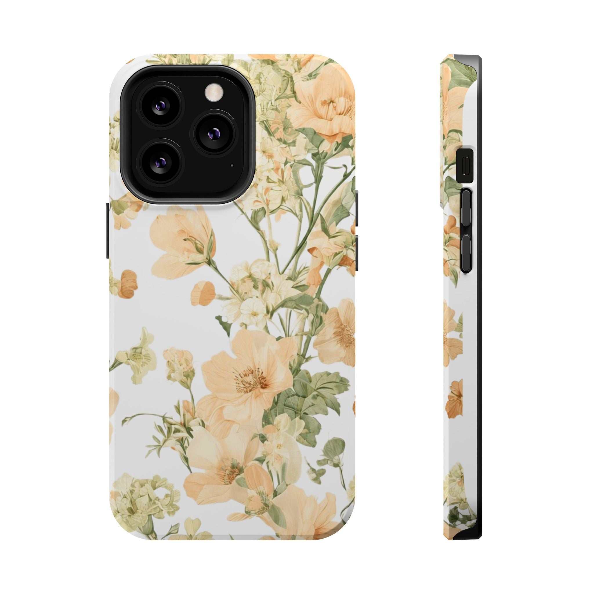 Peach Vintage Floral Phone Case — Cottagecore MagSafe Tough Cover