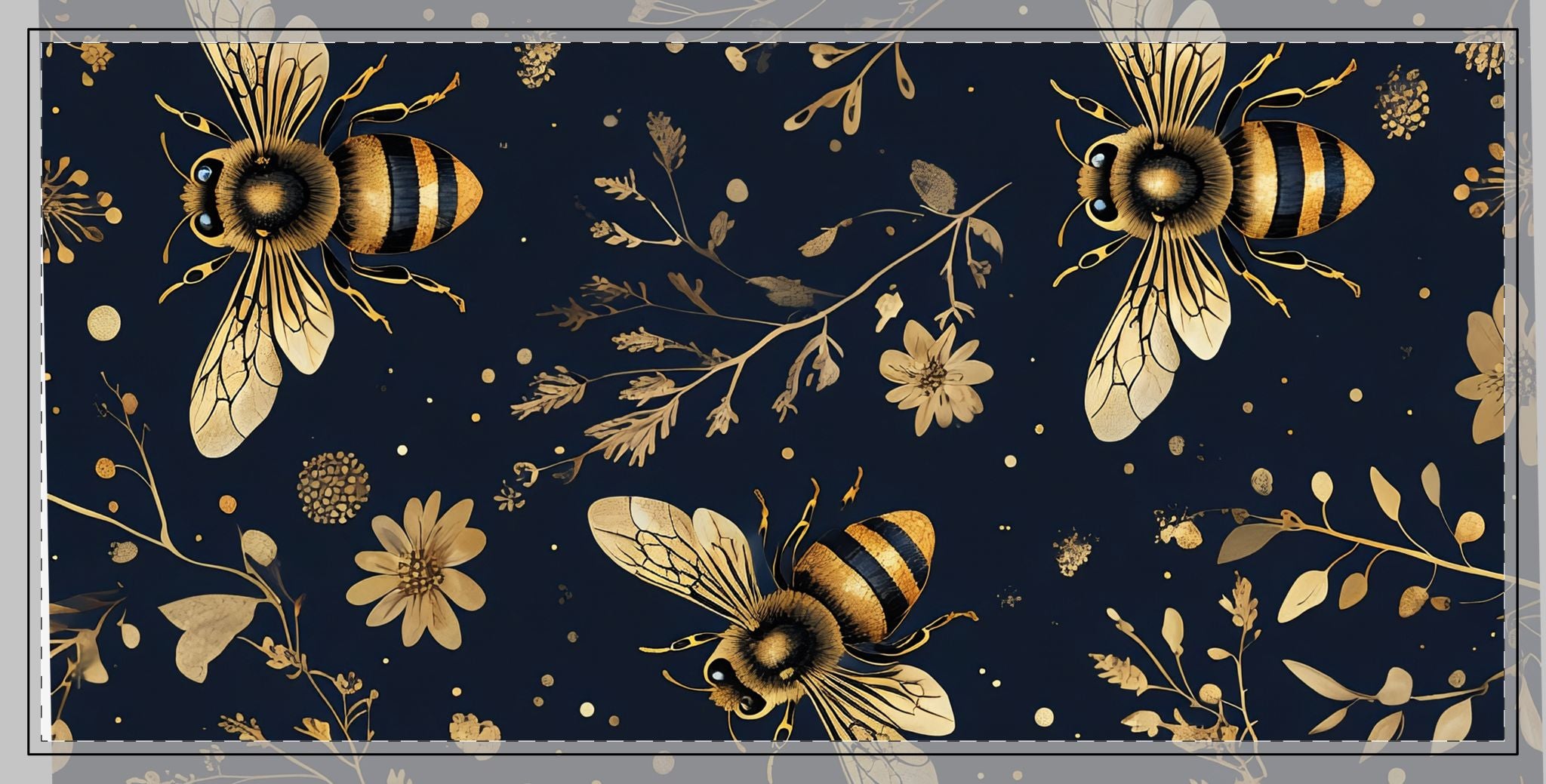 Golden Bee Desk Mat — Vintage Honeybee Stitched-Edge Mouse Pad
