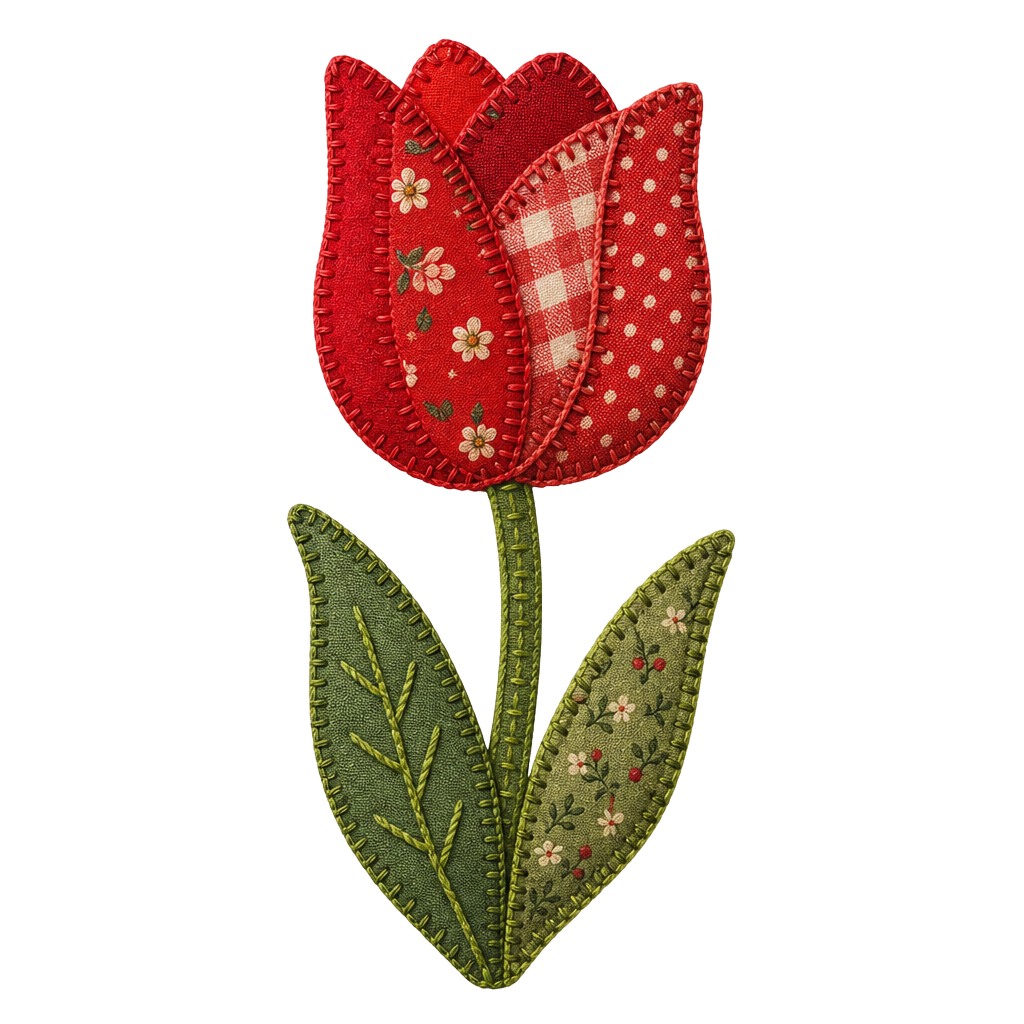 Patchwork Tulip PNG Bundle – Embroidered Cottagecore Floral Digital Download Set