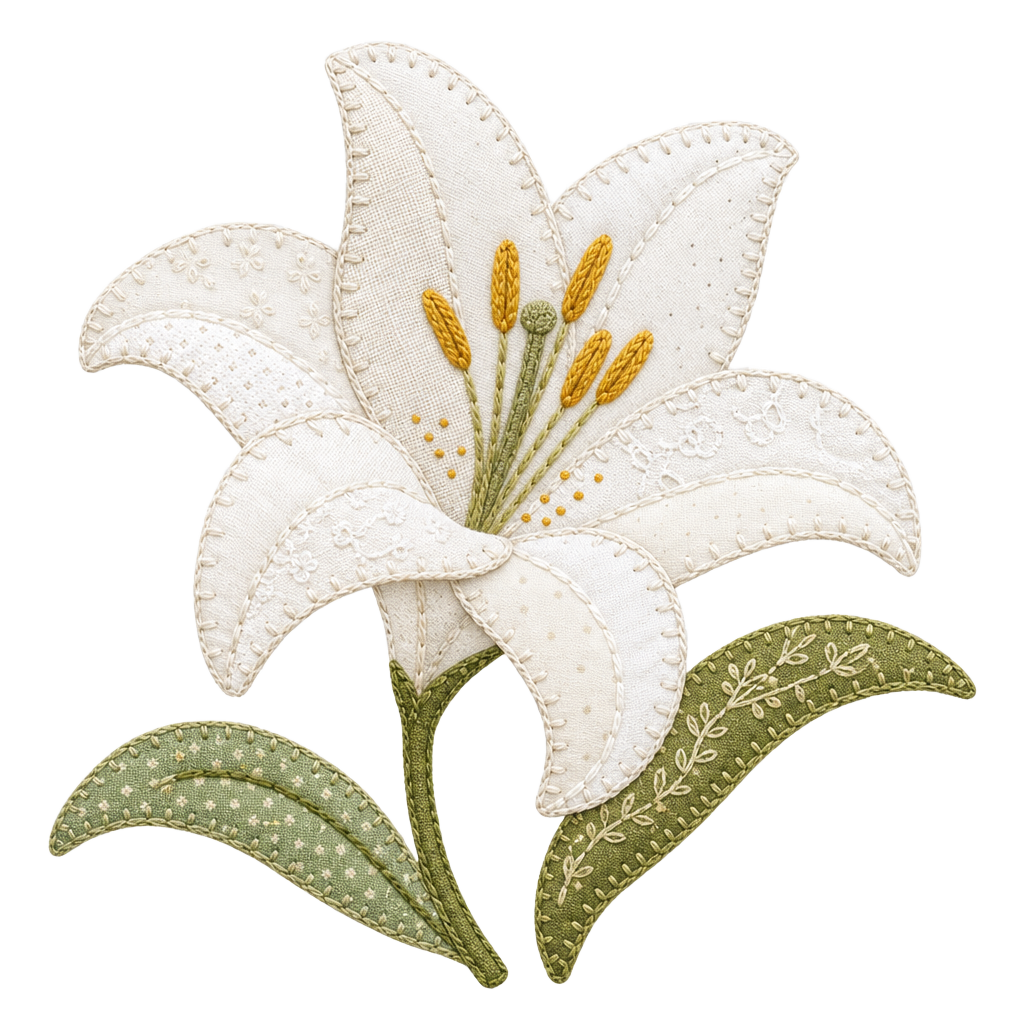 Embroidered Lily Flower PNG Bundle – Cottagecore Floral Digital Download Set