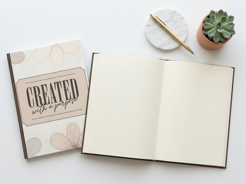 Created With a Purpose notebook | Hardcover Journal, Neutral Floral Design