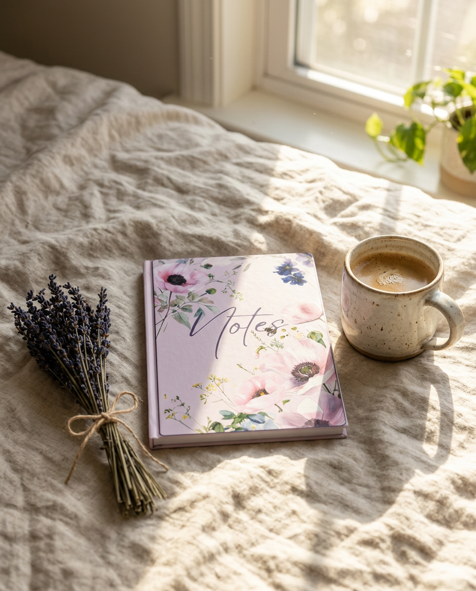 Pink Wildflower Cottagecore Ruled Notebook | Stationery Gift | Pretty Notes Journal