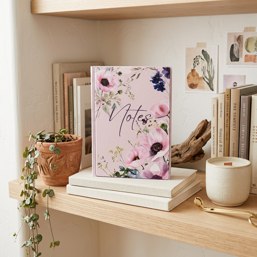 Pink Wildflower Cottagecore Ruled Notebook | Stationery Gift | Pretty Notes Journal