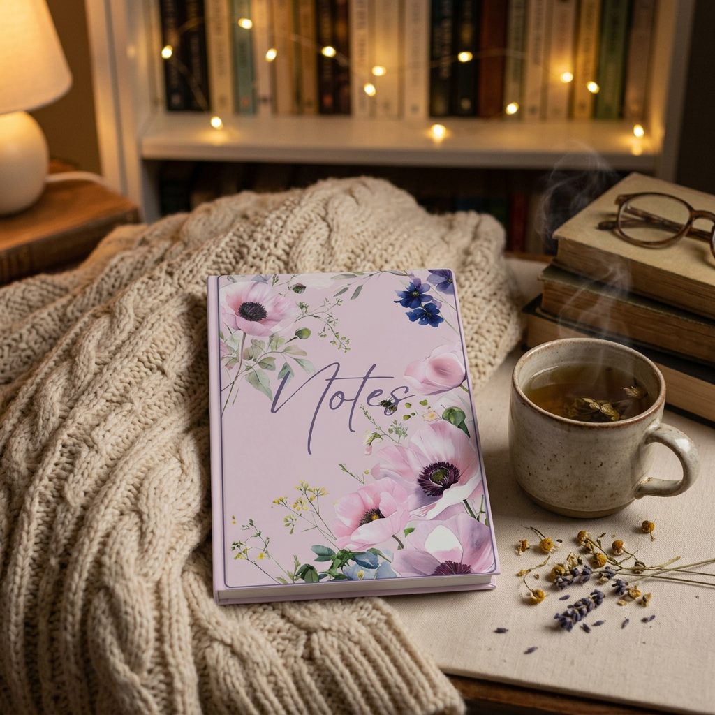 Pink Wildflower Cottagecore Ruled Notebook | Stationery Gift | Pretty Notes Journal