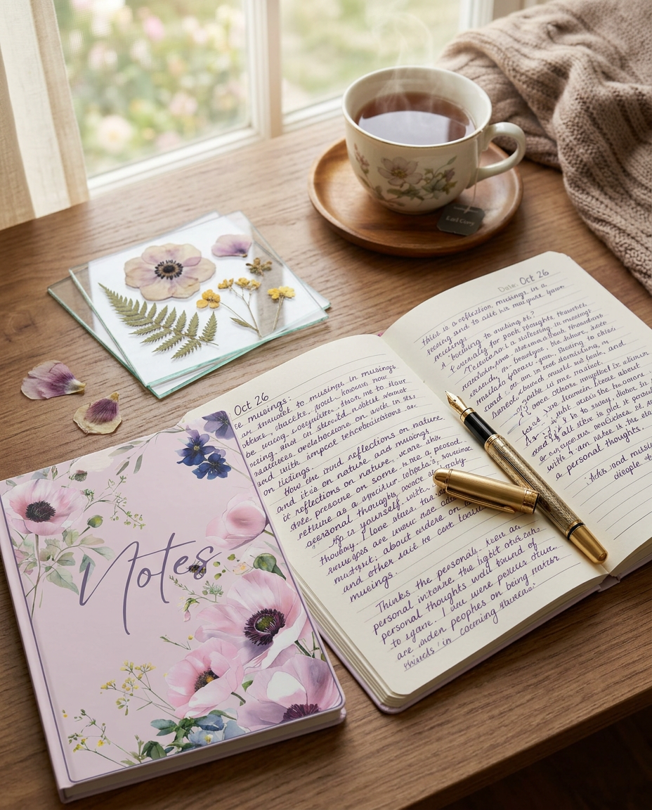 Pink Wildflower Cottagecore Ruled Notebook | Stationery Gift | Pretty Notes Journal