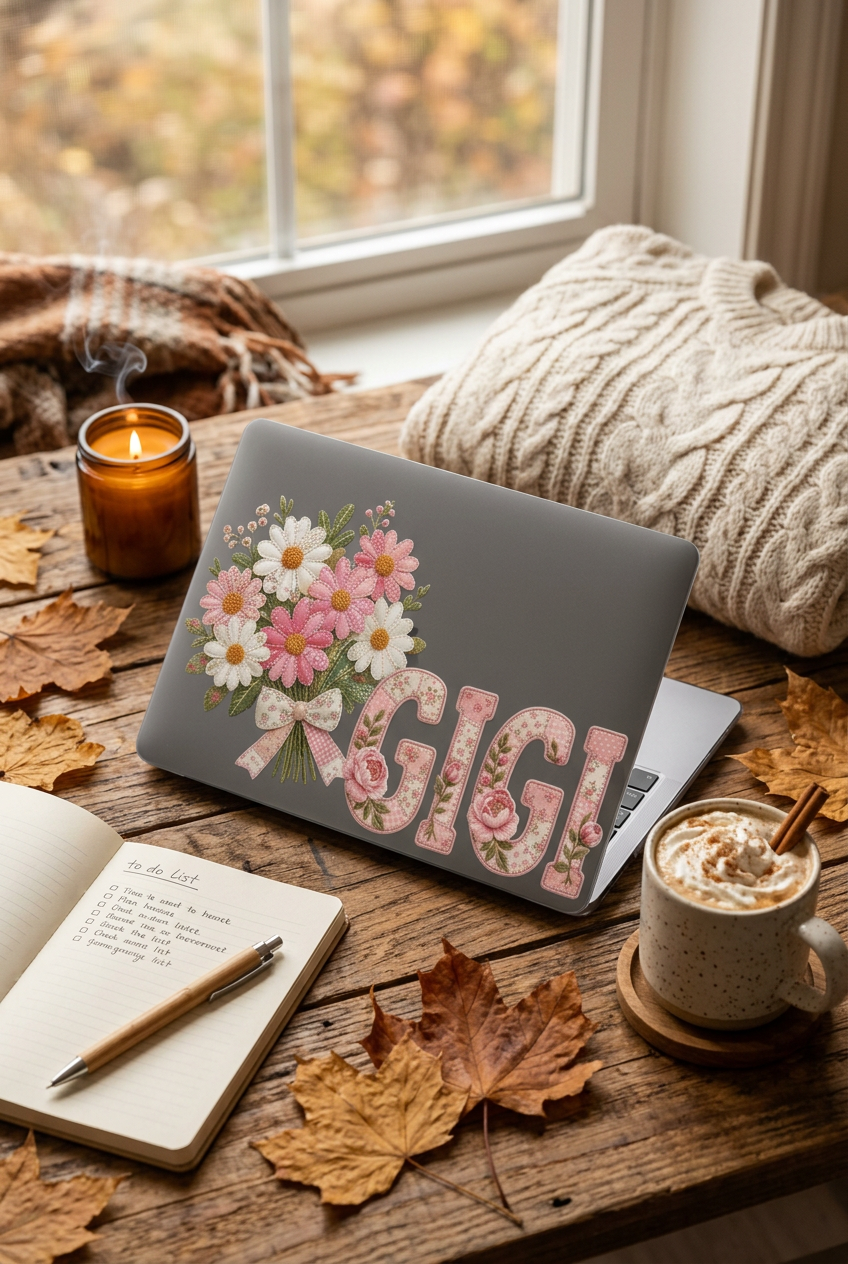 Personalized Gigi Laptop Sleeve | Floral Laptop Case for Grandma | Pink Patchwork Grandmother Gift | Custom Gigi Computer Sleeve