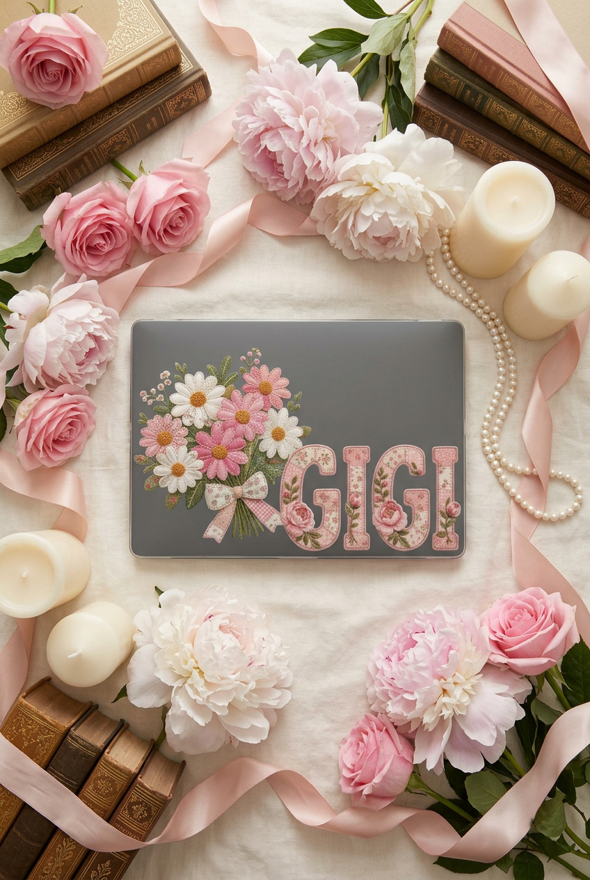 Personalized Gigi Laptop Sleeve | Floral Laptop Case for Grandma | Pink Patchwork Grandmother Gift | Custom Gigi Computer Sleeve