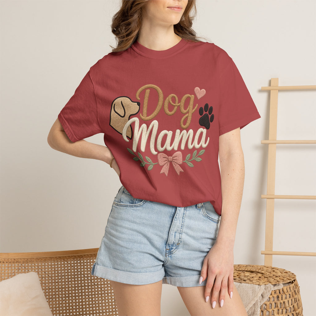 Dog Mama Paw Print embroidered patchwork T-shirt | Dog Mom Shirt