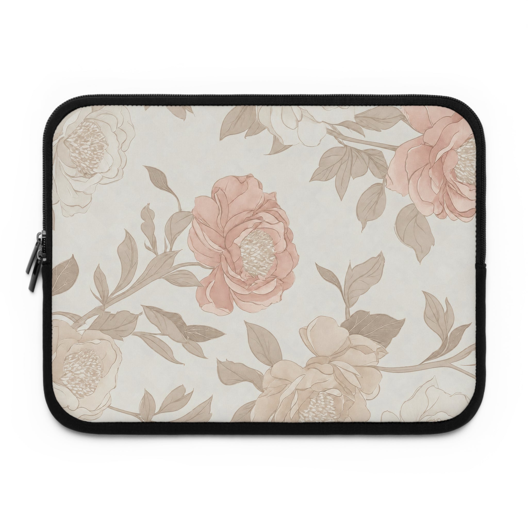 Blush Rose Peony Laptop Sleeve | Neutral Watercolor Floral Tech Cover