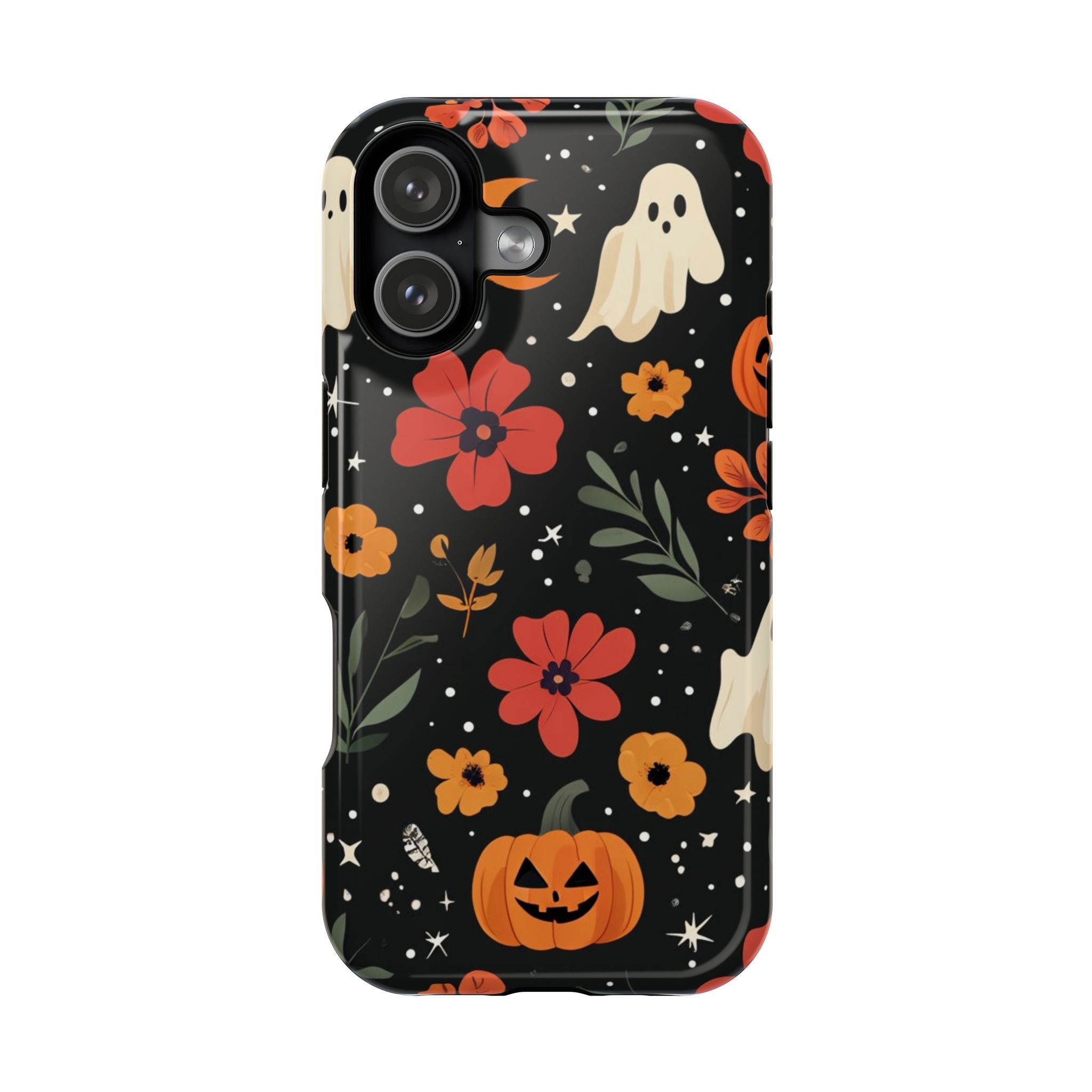 Halloween Ghost & Pumpkin Floral Phone Case — Spooky Cottagecore MagSafe Tough Cover