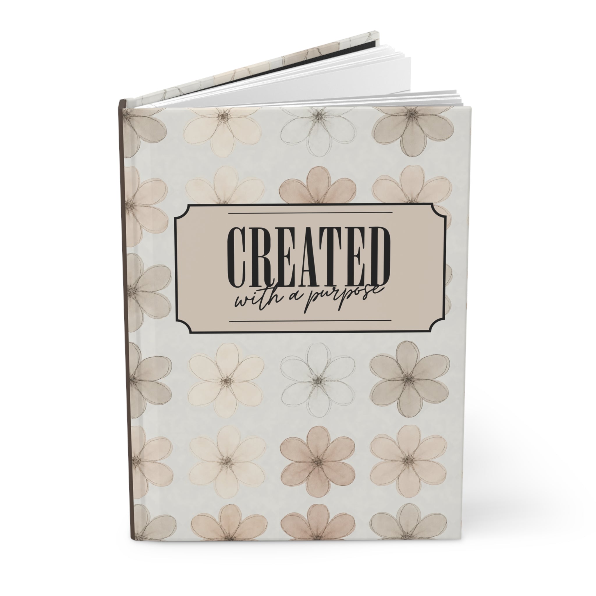 Created With a Purpose Floral Hardcover Journal | Beige Vintage Flower Notebook | 150 Lined Pages | Cottagecore Gratitude Journal | Inspirational Stationery Gift